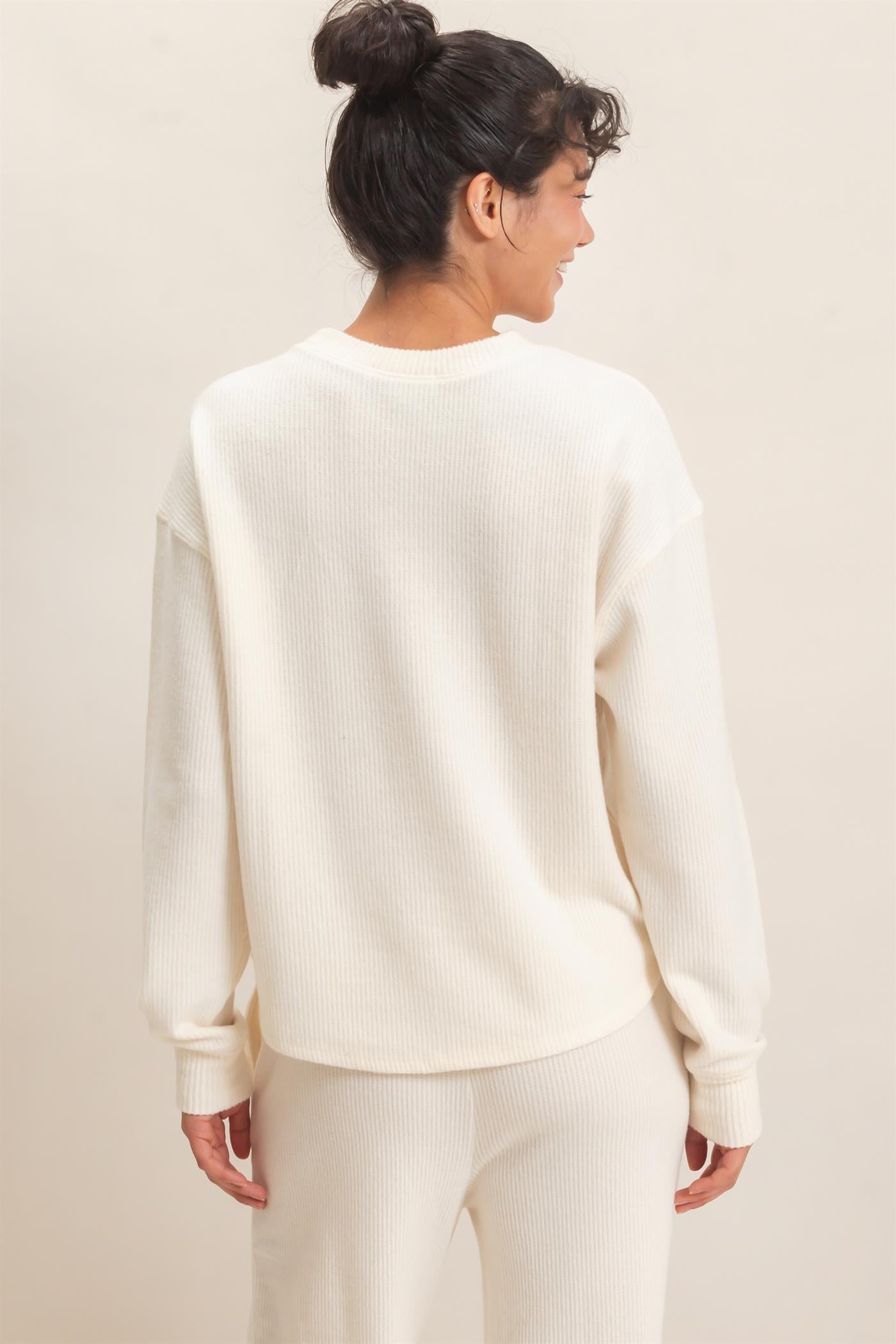 Wholesale Brushed Waffle Henley Top Clothing Tops DZ26F314 CREAM DOUBLE ZERO