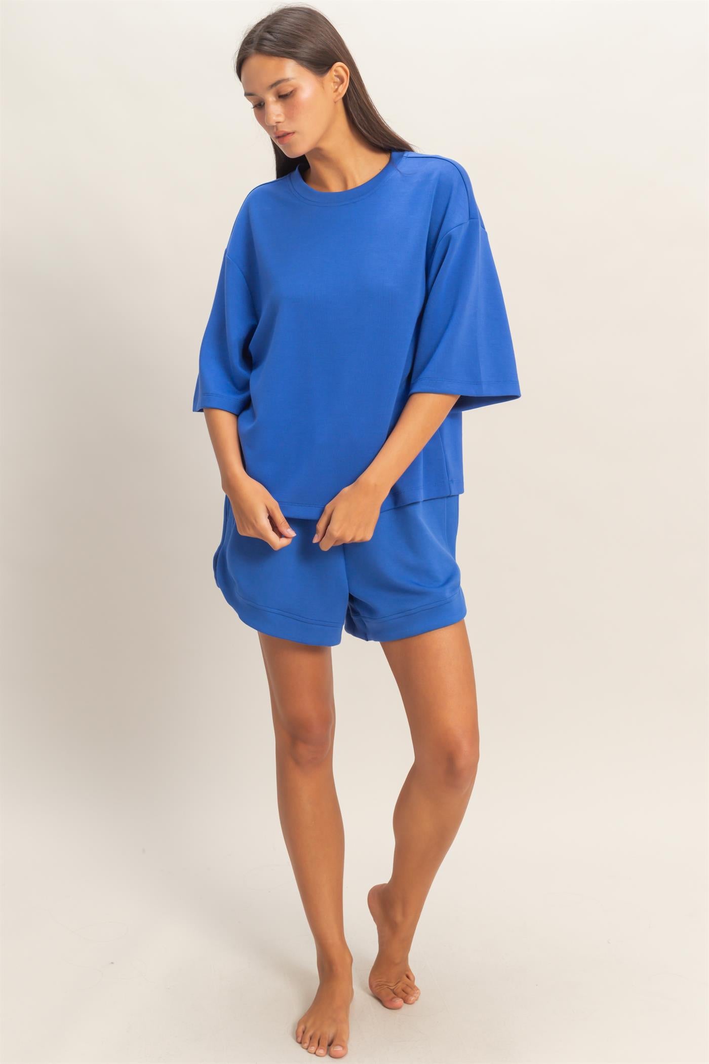 Wholesale Scuba Short Sleeve Boxy Top T-Shirts DZ26A271 COBALT DOUBLE ZERO