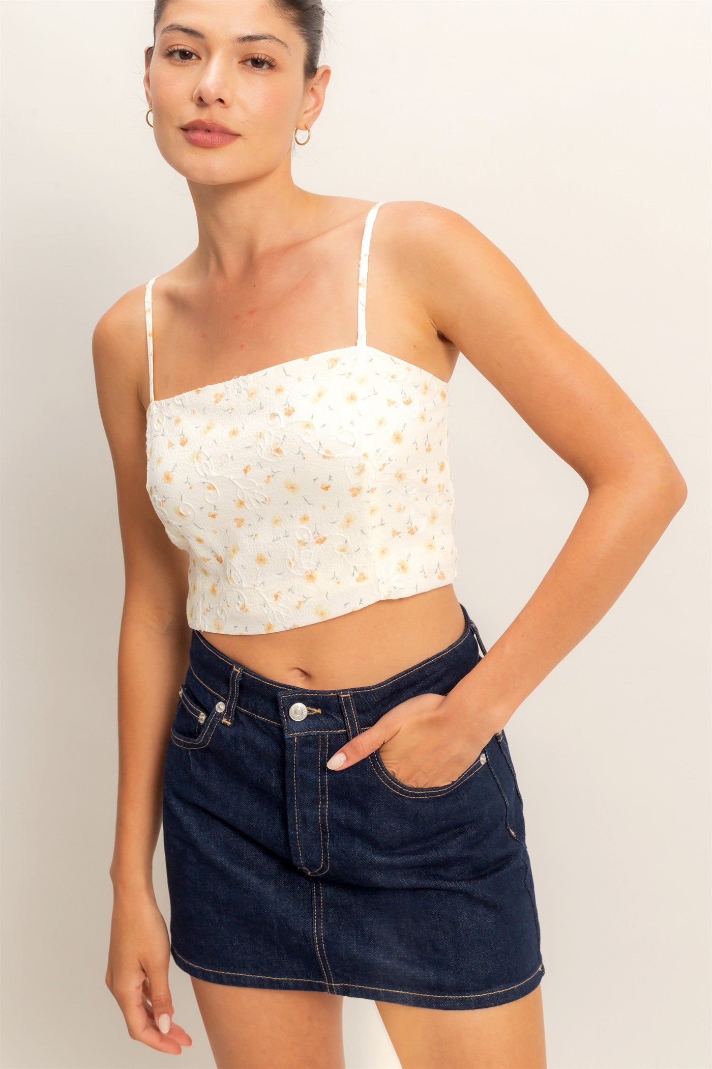 Wholesale Floral Embroidered Top Tank Tops HF26A149 YELLOW HYFVE