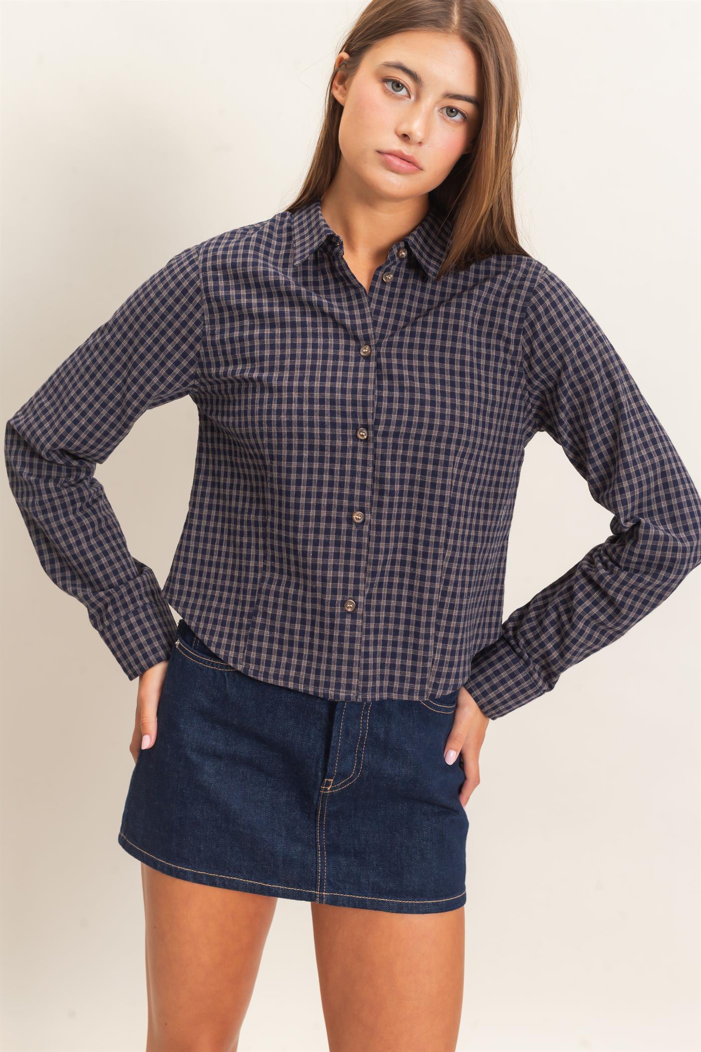 Wholesale Plaid Long Sleeve Shirt Shirts DZ26E910 NAVY DOUBLE ZERO