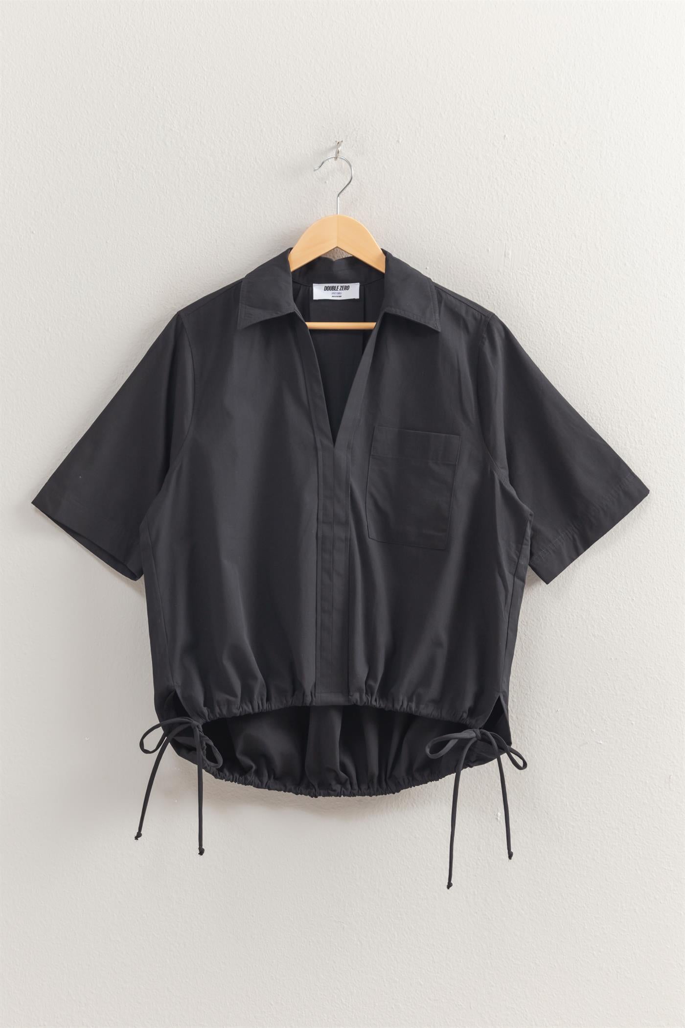 Wholesale Bubble Hem Relaxed Fit Shirt Polos DZ25E081 BLACK DOUBLE ZERO