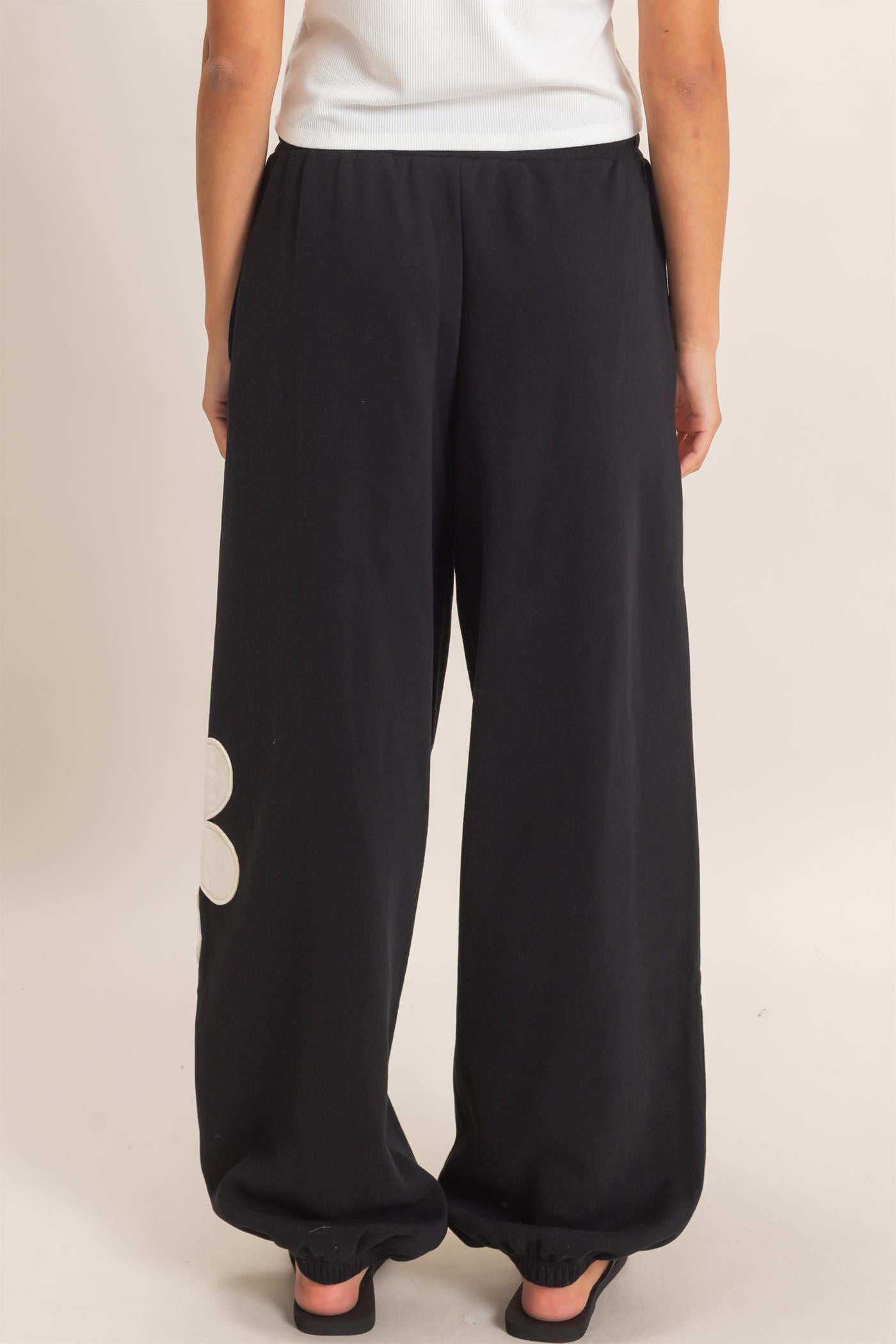Wholesale Floral Applique Drawstring Jogger Pants Joggers DZ26F308 BLACK DOUBLE ZERO