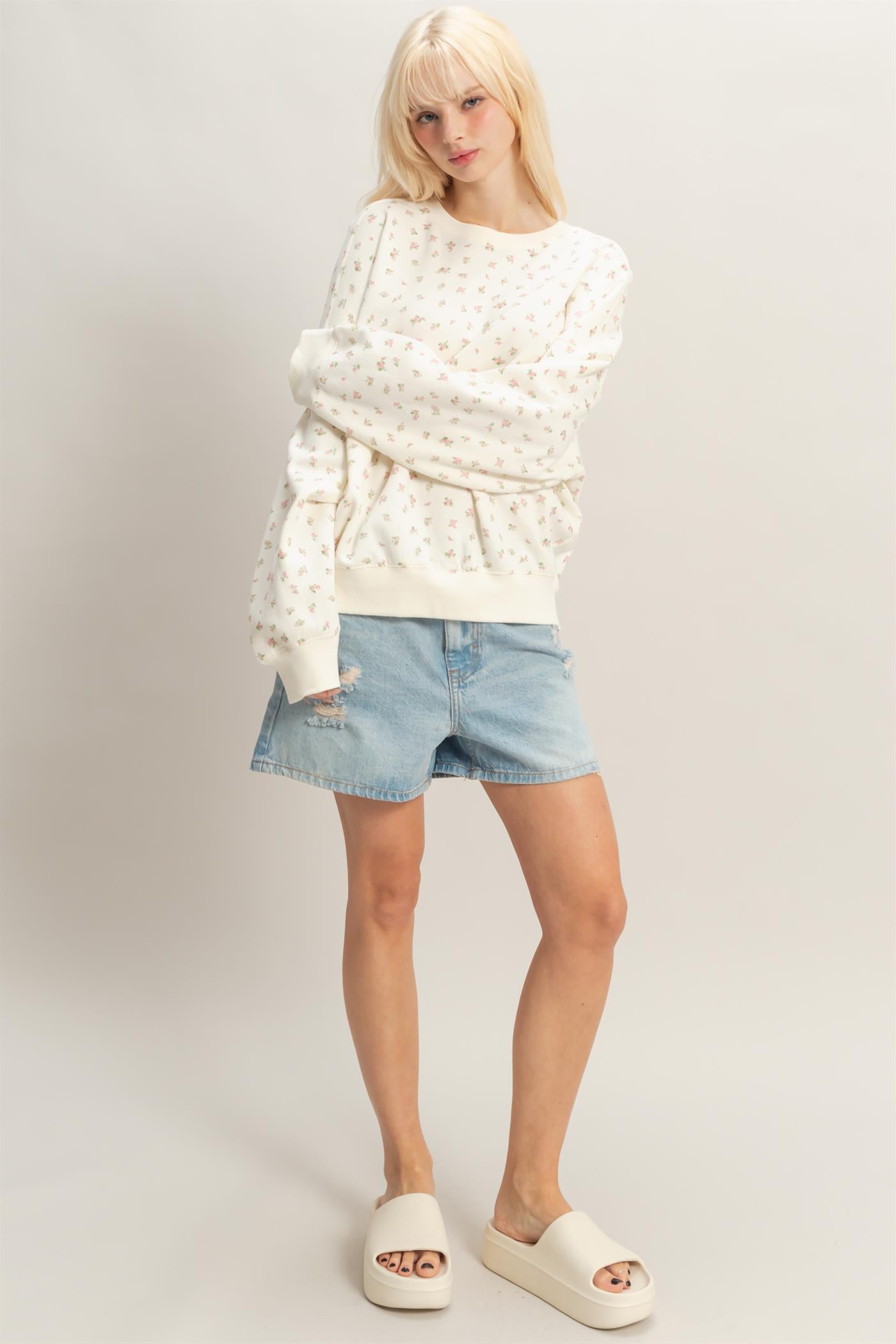 Wholesale Ditsy Floral Sweatshirt Sweatshirts DZ26C393 PINK DOUBLE ZERO