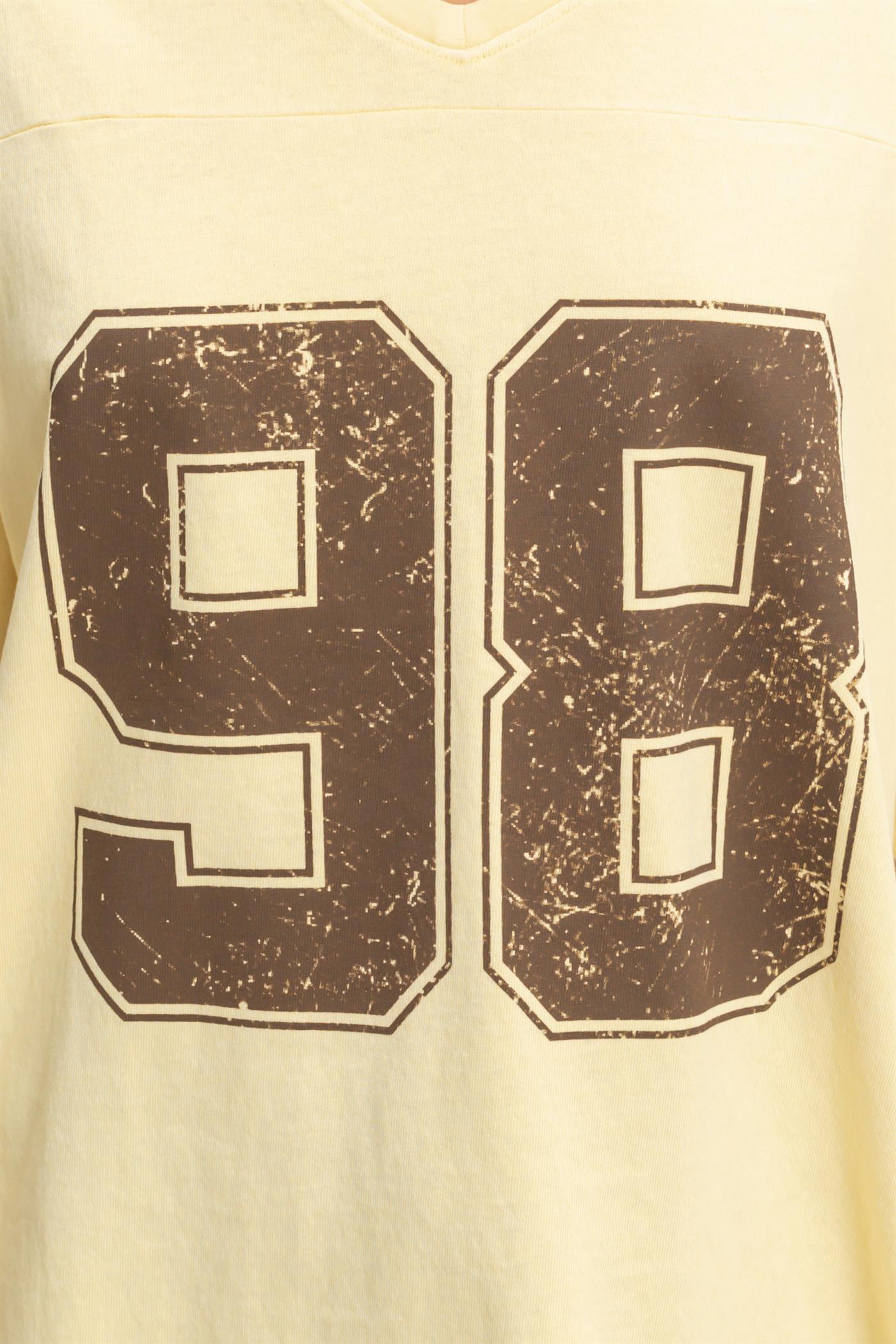 Wholesale Oversized Varsity Style V-Neck Graphic T-Shirt T-Shirts DZ26C200 PALE YELLOW DOUBLE ZERO