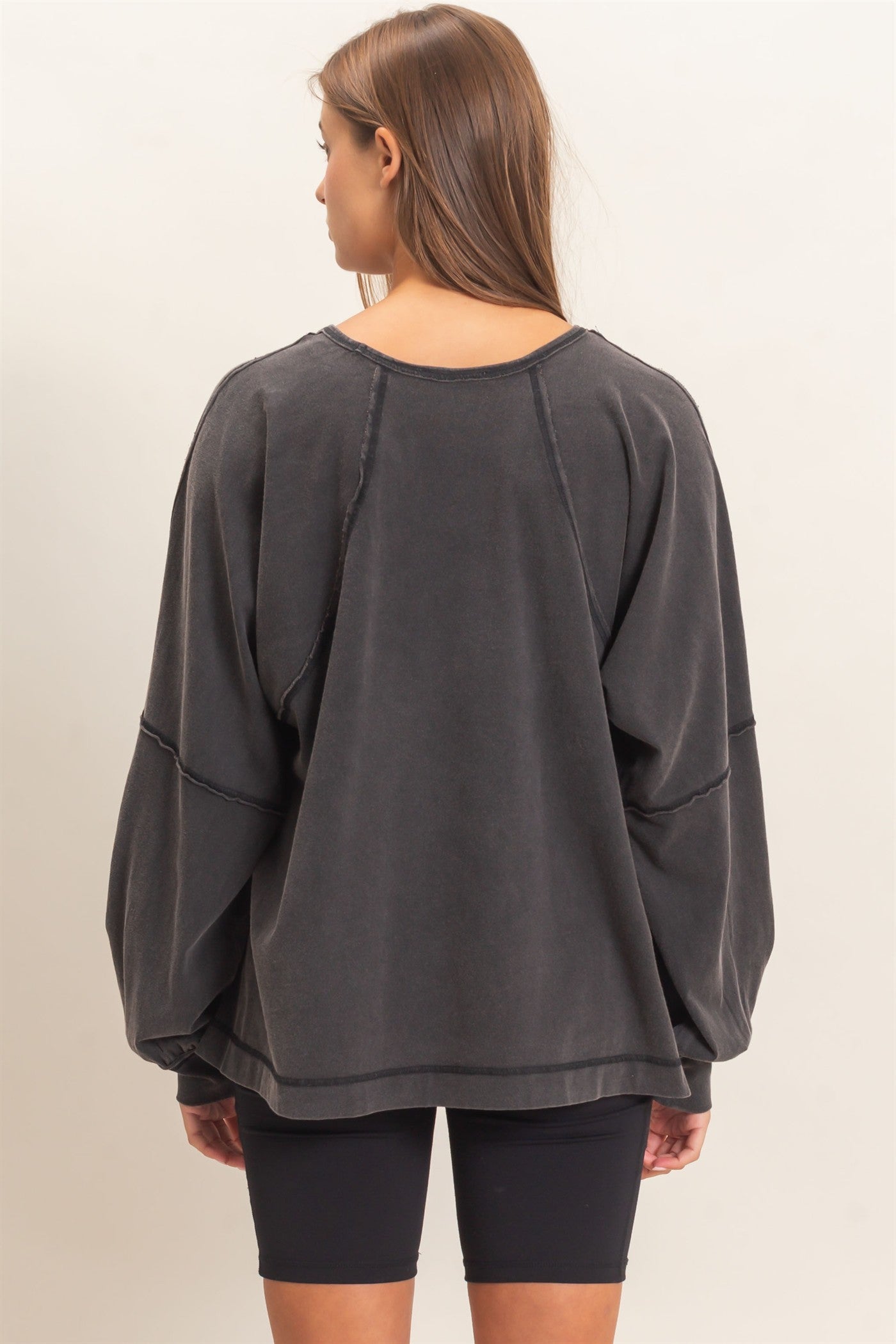 Wholesale Raglan Sleeve Snow Wash Top Shirts DZ26E945 BLACK DOUBLE ZERO
