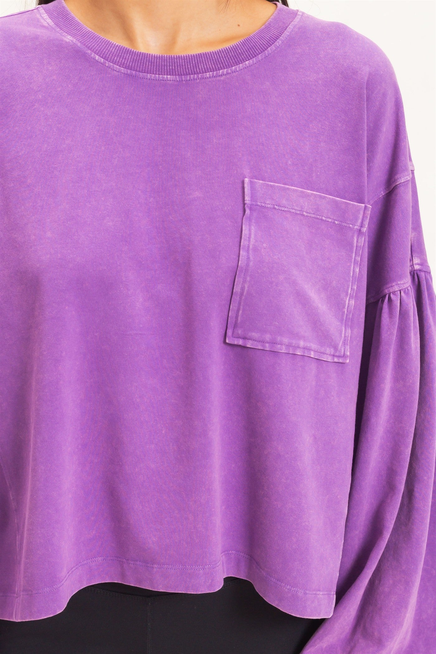 Wholesale Mineral Wash Puff Long Sleeve Boxy Top Clothing Tops DZ26F402 PLUM DOUBLE ZERO