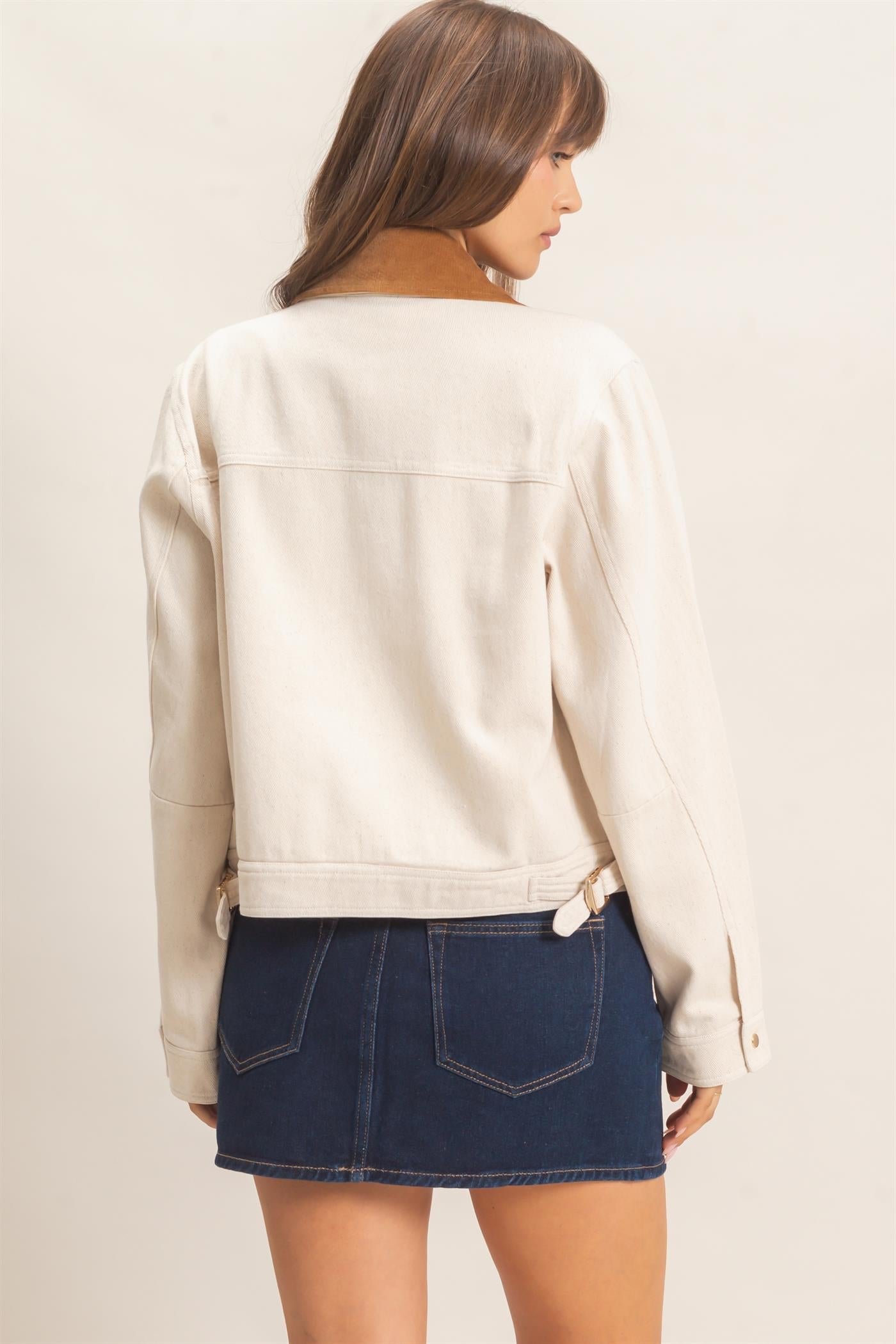 Wholesale Twill Jacket With Corduroy Collar Outerwear HF26E011 CREAM HYFVE