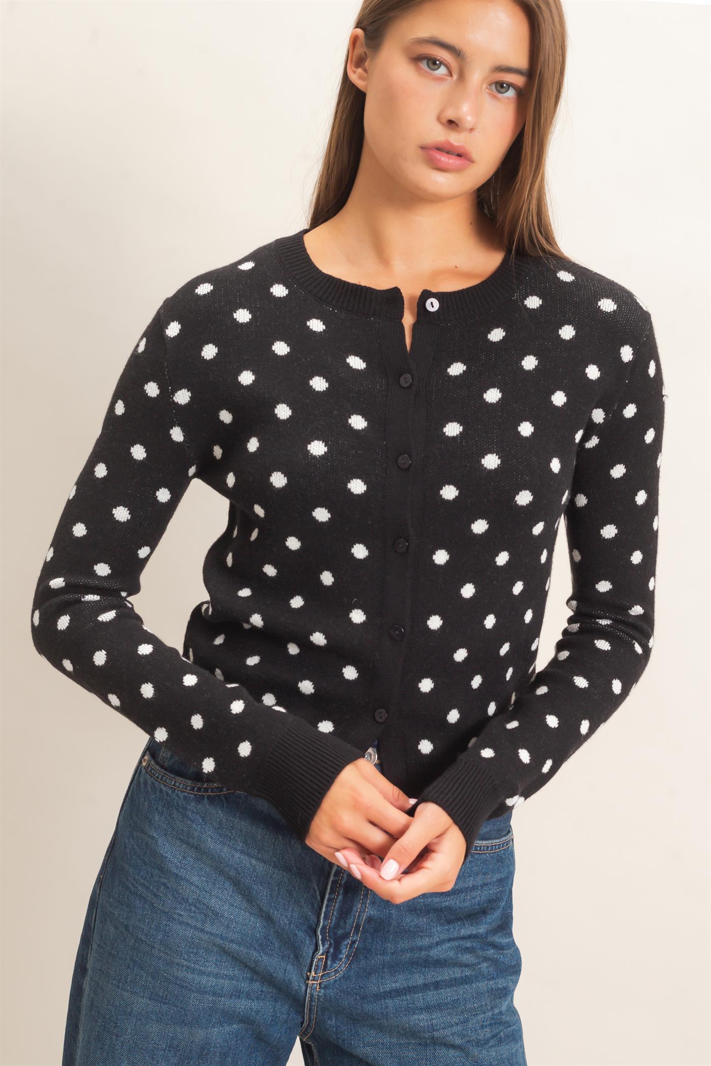 Wholesale Polka Dot Cardigan Sweaters DZ26E453 BLACK DOUBLE ZERO