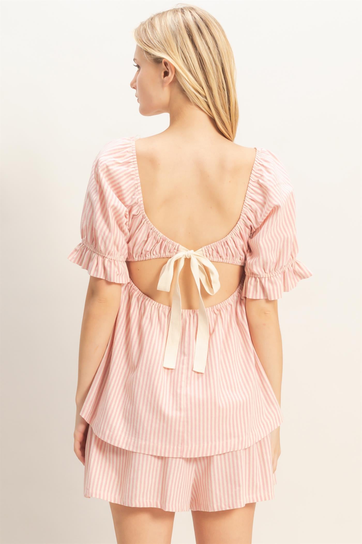 Wholesale Striped Square Neck Peplum Top Clothing Tops HF26E386 PINK HYFVE