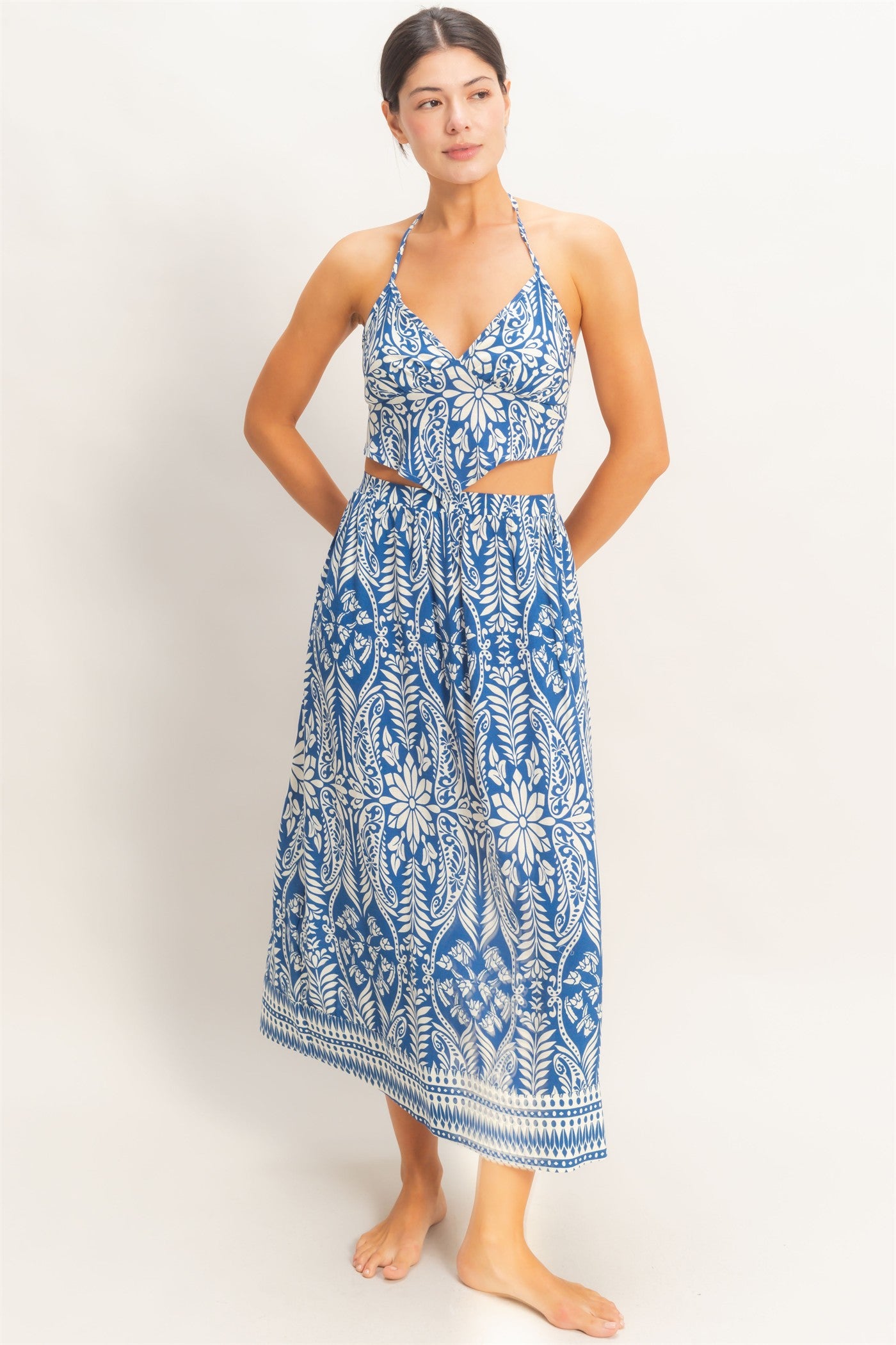 Wholesale Tropical Halter & Skirt Set Clothing HF26A863-SET BLUE HYFVE