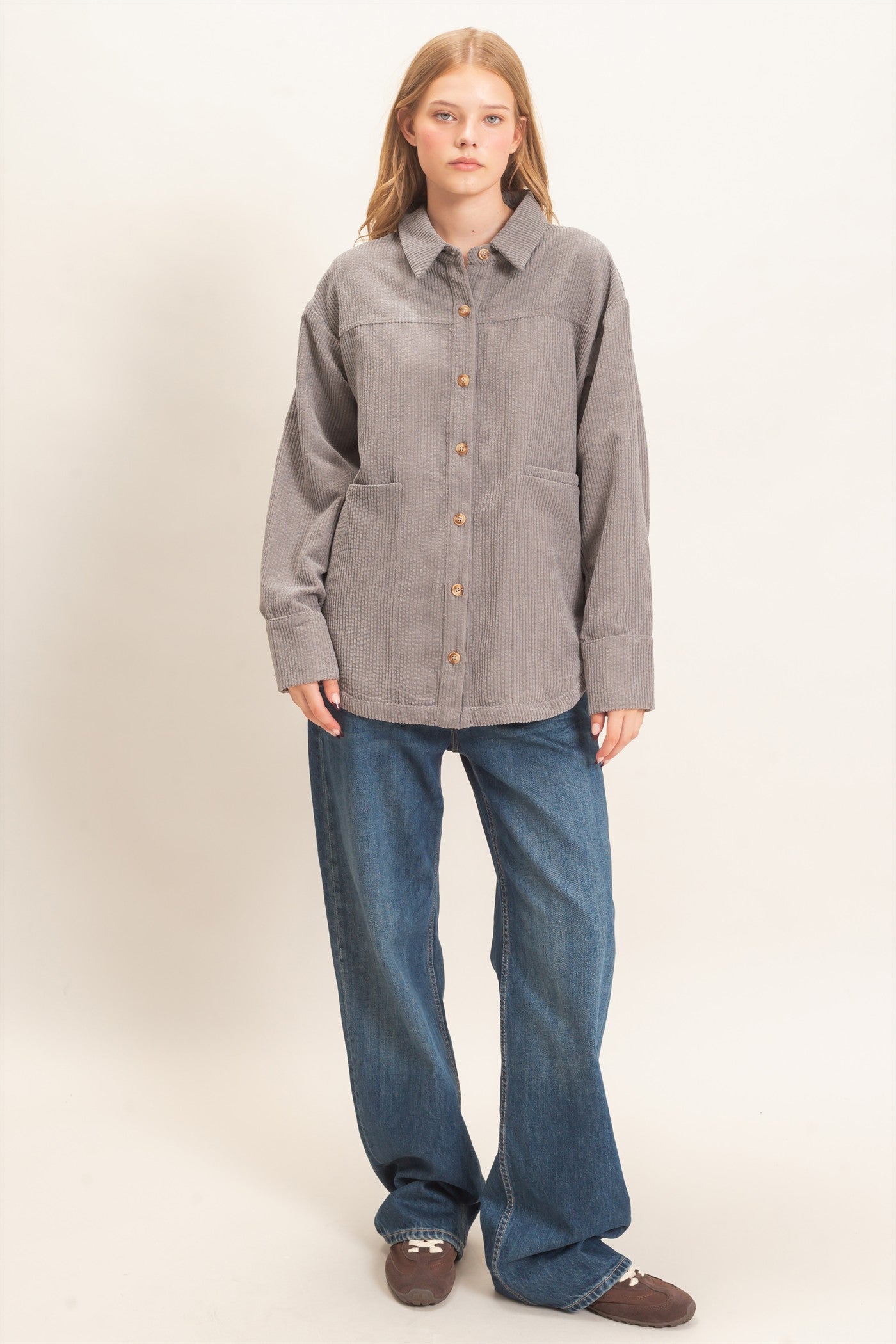 Wholesale Corduroy Button-Up Shirt Outerwear HF26F163 GRAY HYFVE