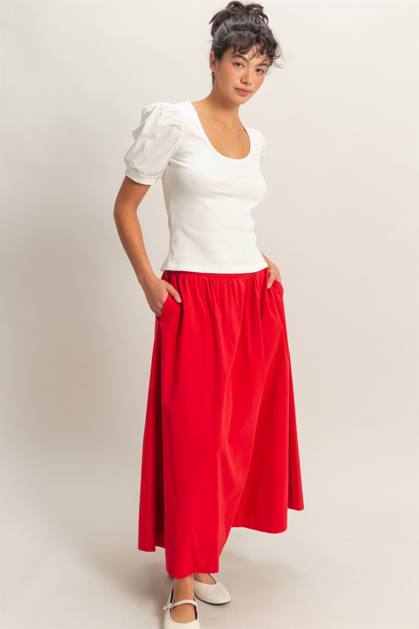Wholesale Ribbed Puff Sleeve Scoop Neck Top Clothing Tops DZ26C071 WHITE DOUBLE ZERO