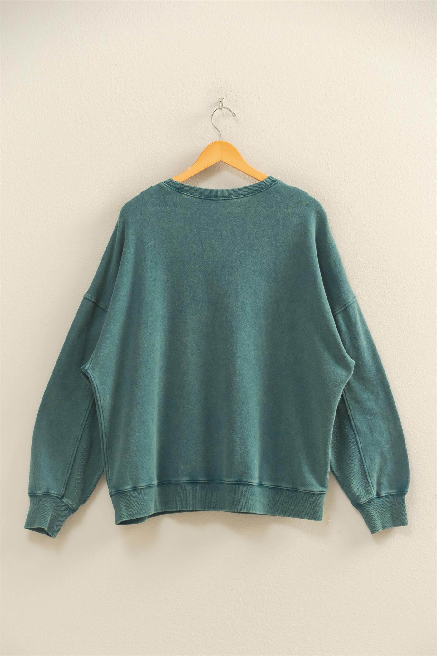 Wholesale Acid Wash Oversized Sweatshirt Sweatshirts DZ26A984 DARK TEAL DOUBLE ZERO