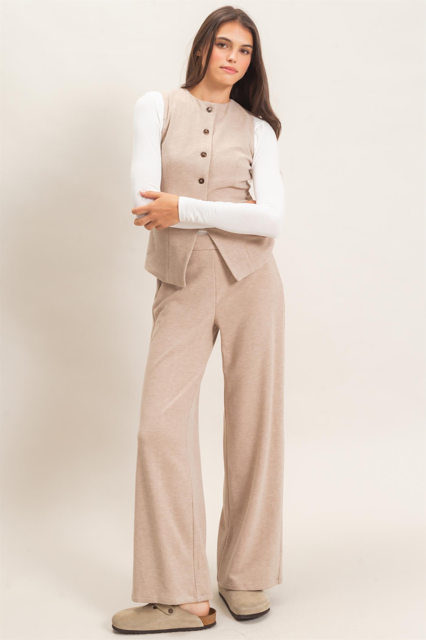 Wholesale Button-Up Vest And Pant Set Clothing HF26F226-SET-D TAUPE HYFVE