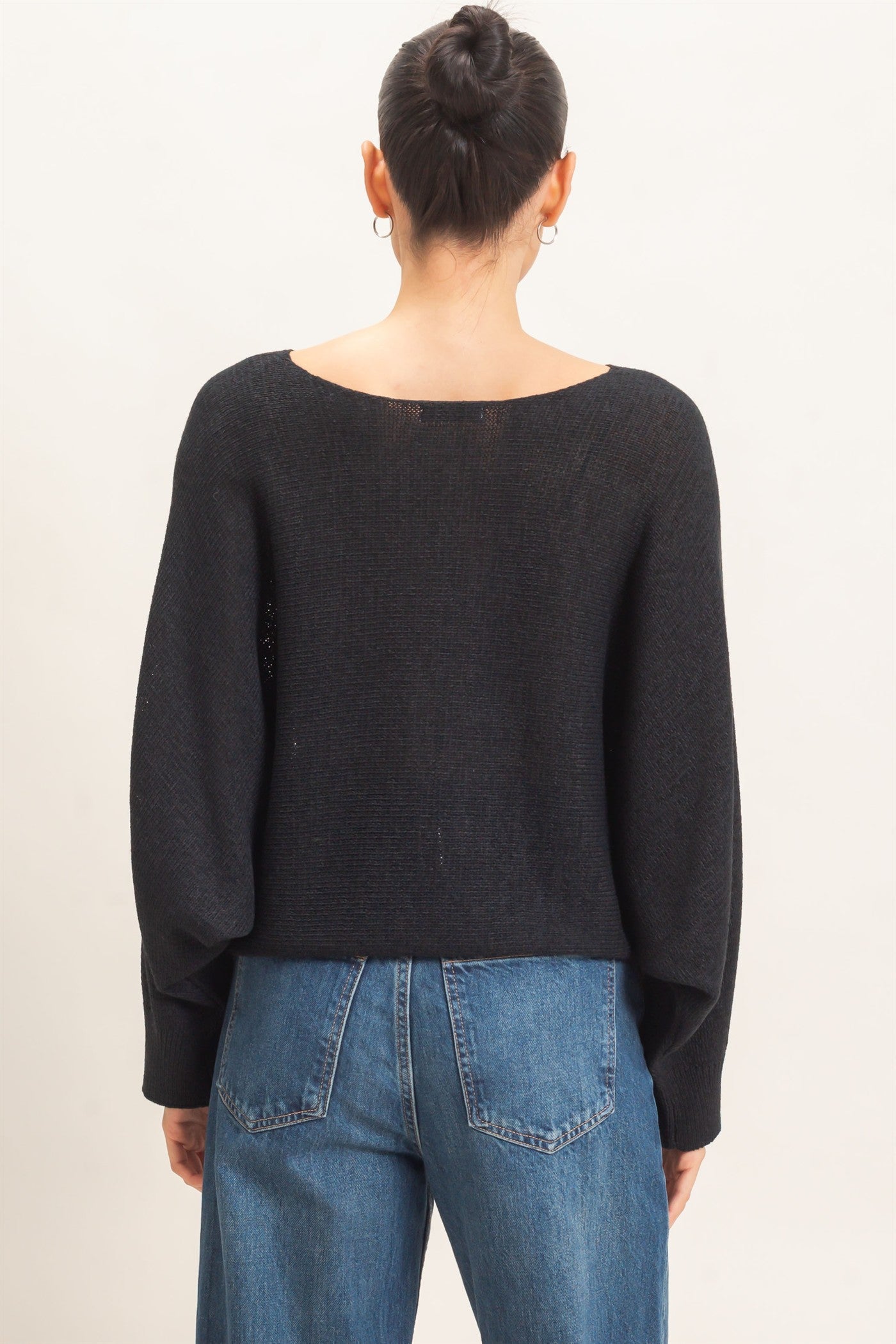 Wholesale Loose Knit Boat Neck Sweater Sweaters HF26E896 BLACK HYFVE