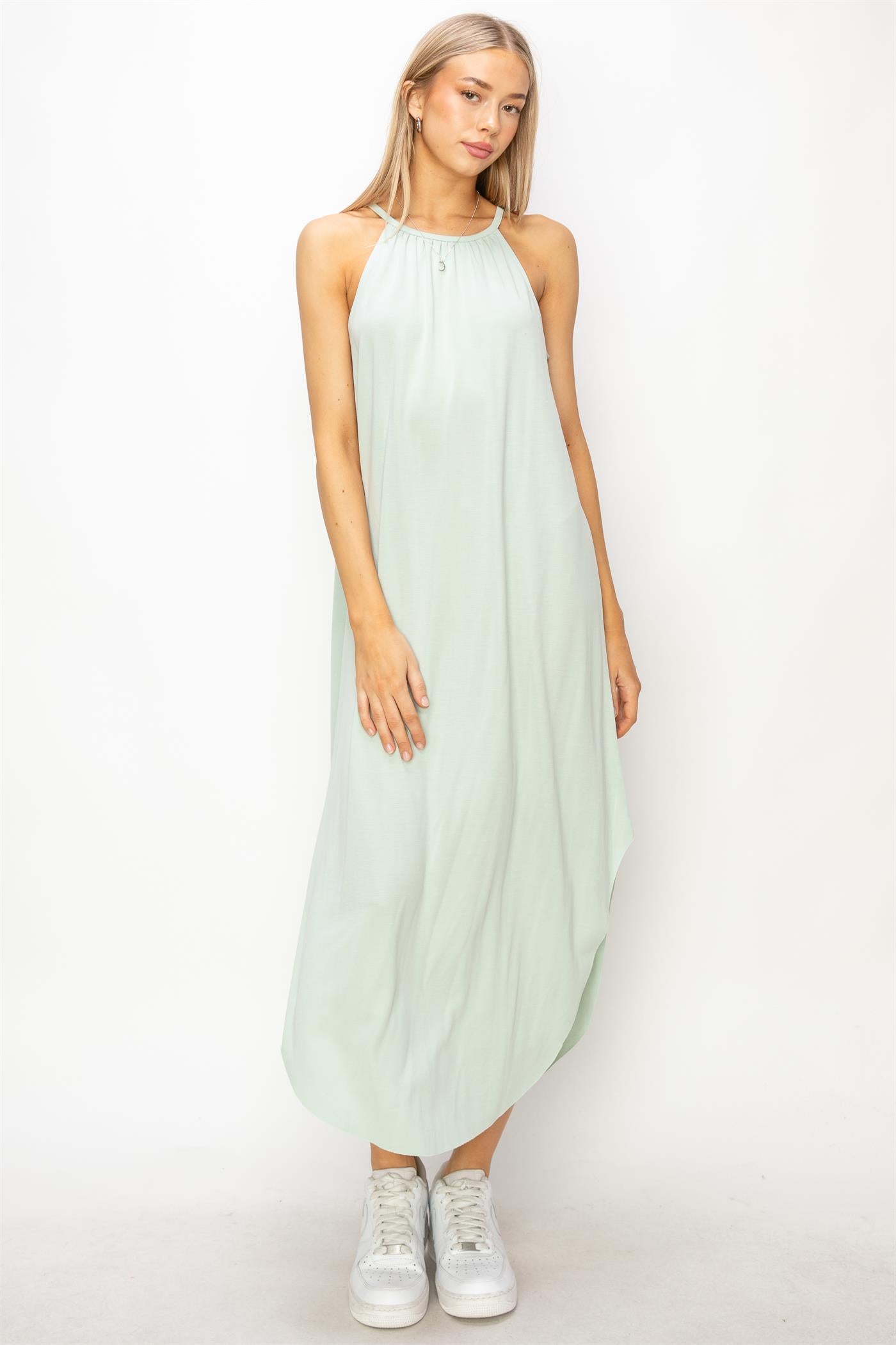 Wholesale Halter Neck Asymmetrical Midii Dress Dresses DZ24A888 MINT DOUBLE ZERO