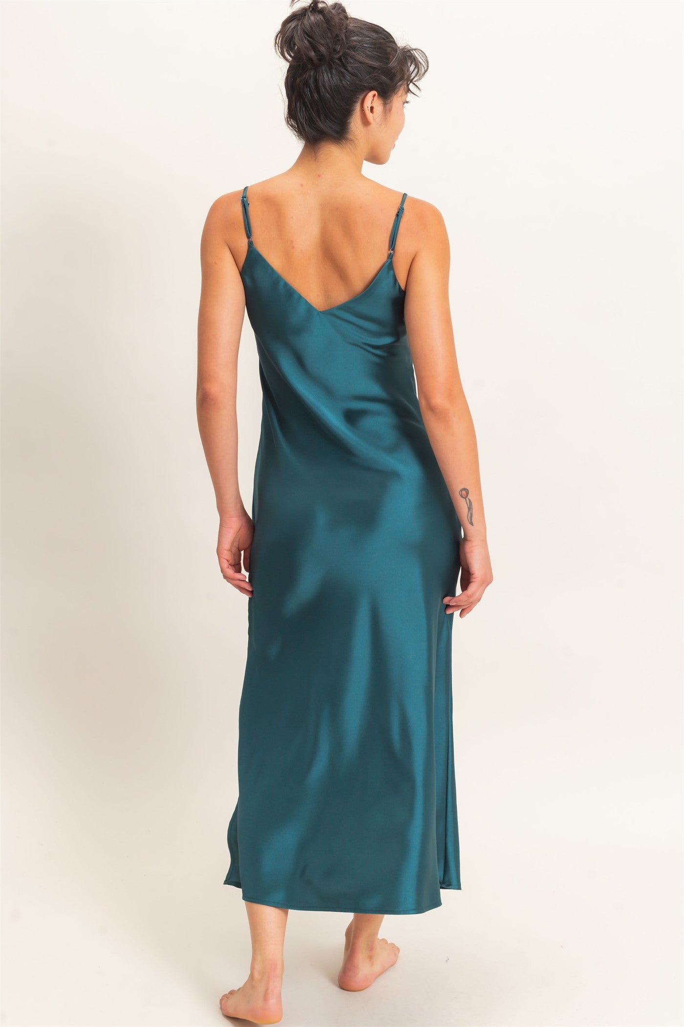 Wholesale Satin V-Neck Slip Dress Dresses DZ26E262 DARK TEAL DOUBLE ZERO