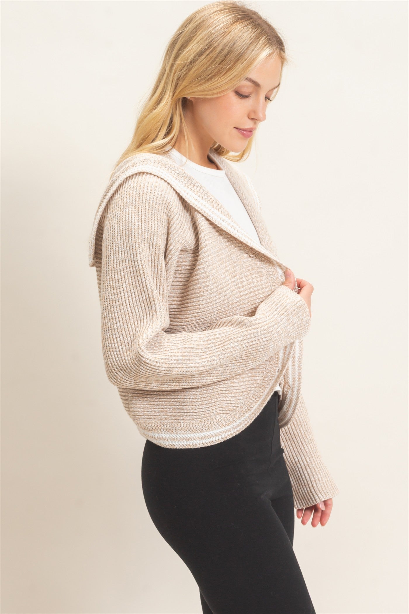 Wholesale Ribbed Button-Up Cardigan Cardigans HF26E036 LIGHT BEIGE HYFVE