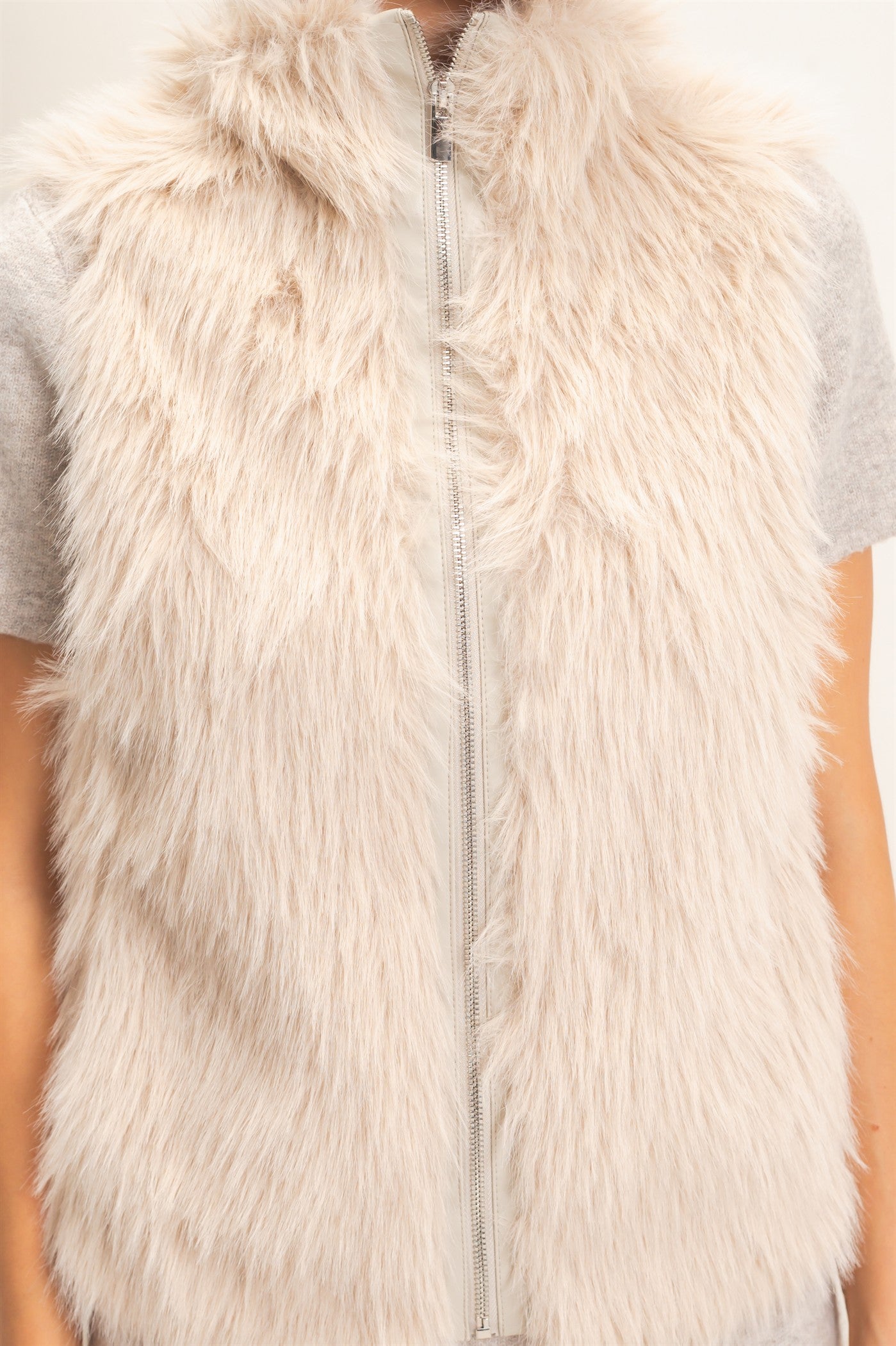 Wholesale Faux Fur Zip-Up Outerwear Vest Vests HF26E532 TAUPE HYFVE