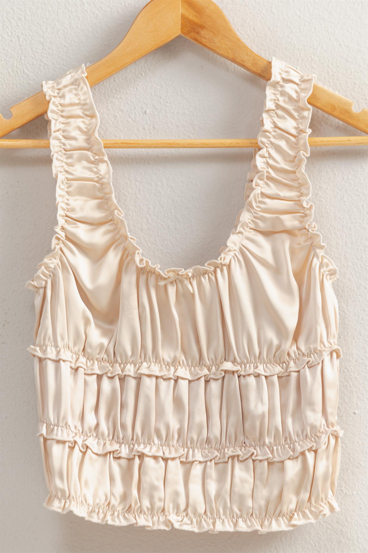 Wholesale Ruched Satin Sleeveless Crop Top Clothing Tops DZ25C172 ALPACA DOUBLE ZERO
