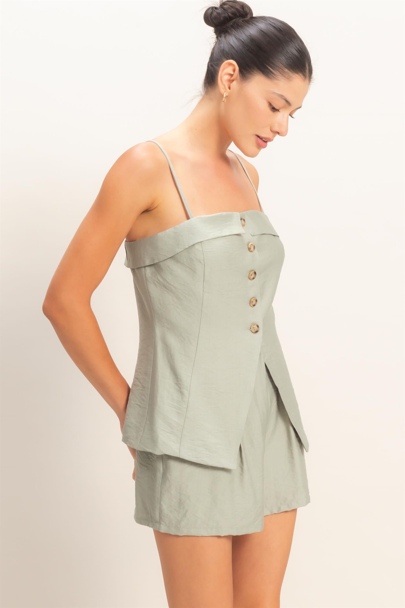 Wholesale Strap Buttoned Top And Shorts Set Clothing DZ26C115-SET SAGE GREEN HYFVE