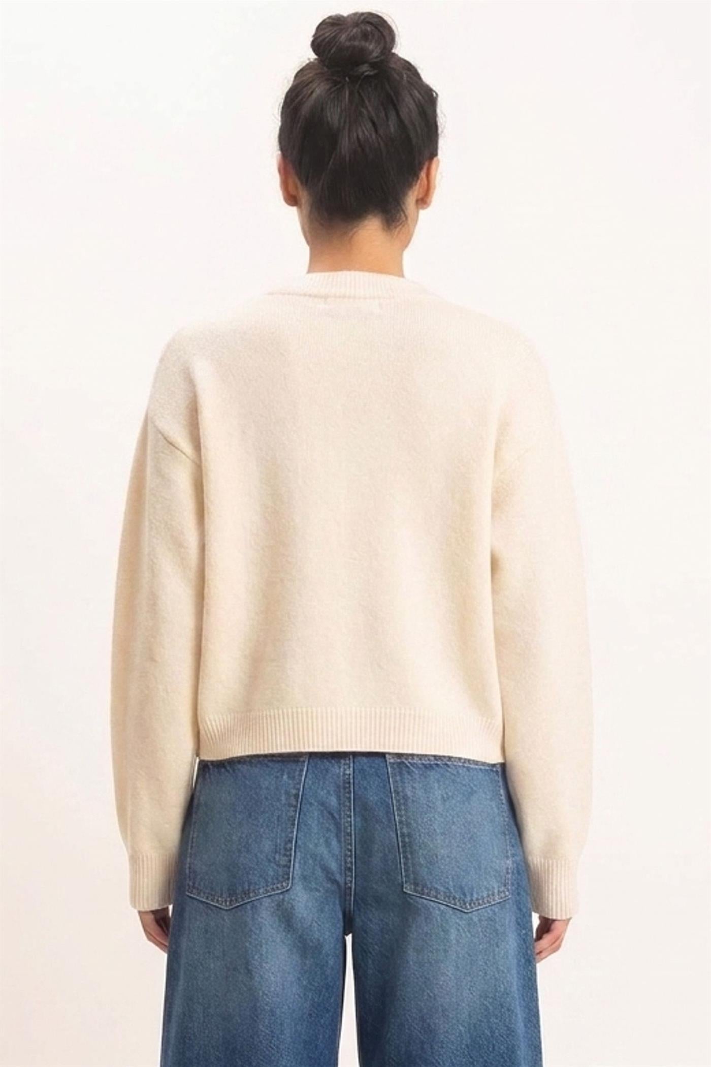 Wholesale Crew Neck Button Front Cardigan Cardigans DZ26E639 CREAM DOUBLE ZERO