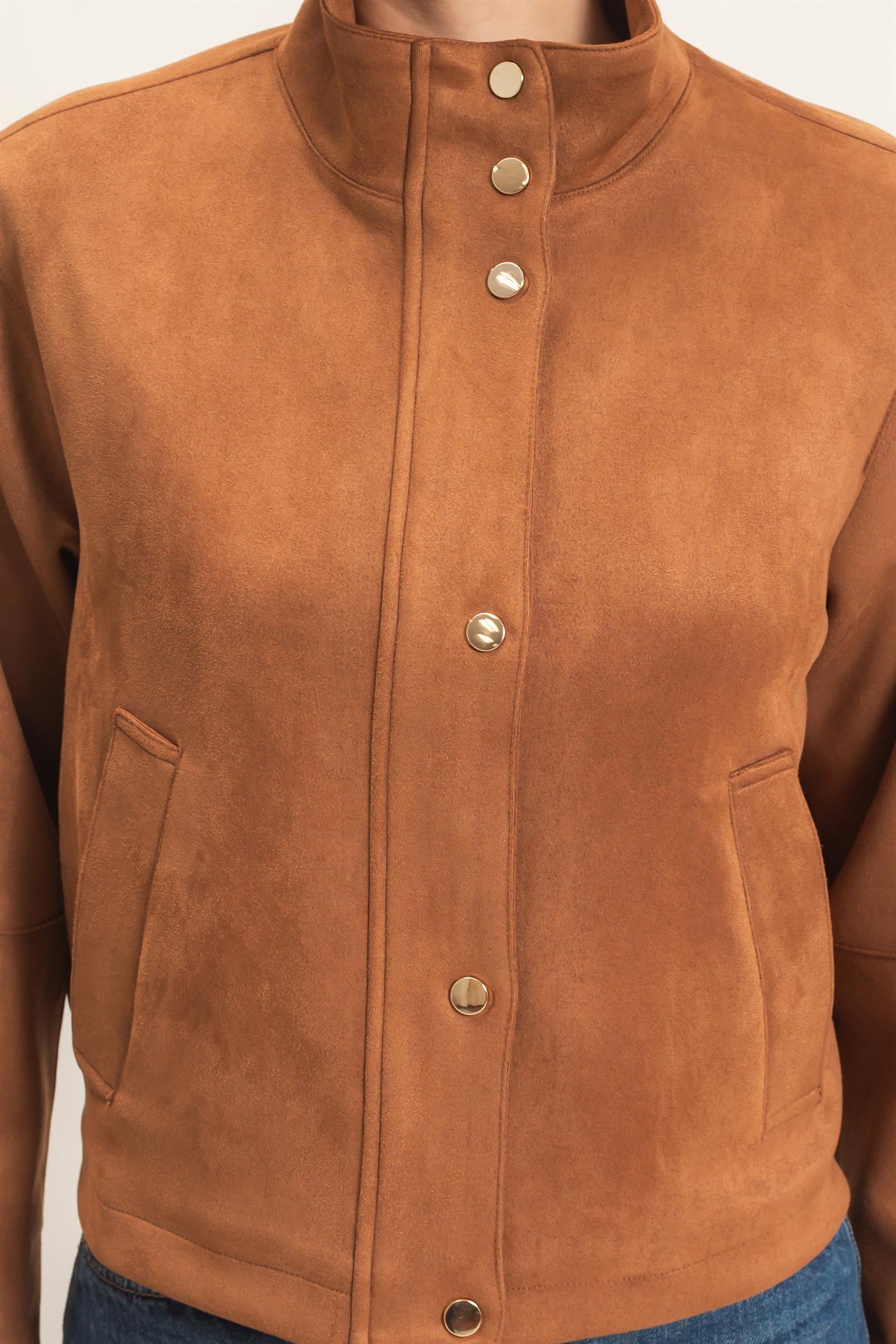 Wholesale Collar Suede Snap Jacket Coats & Jackets HF26E373 CAMEL HYFVE