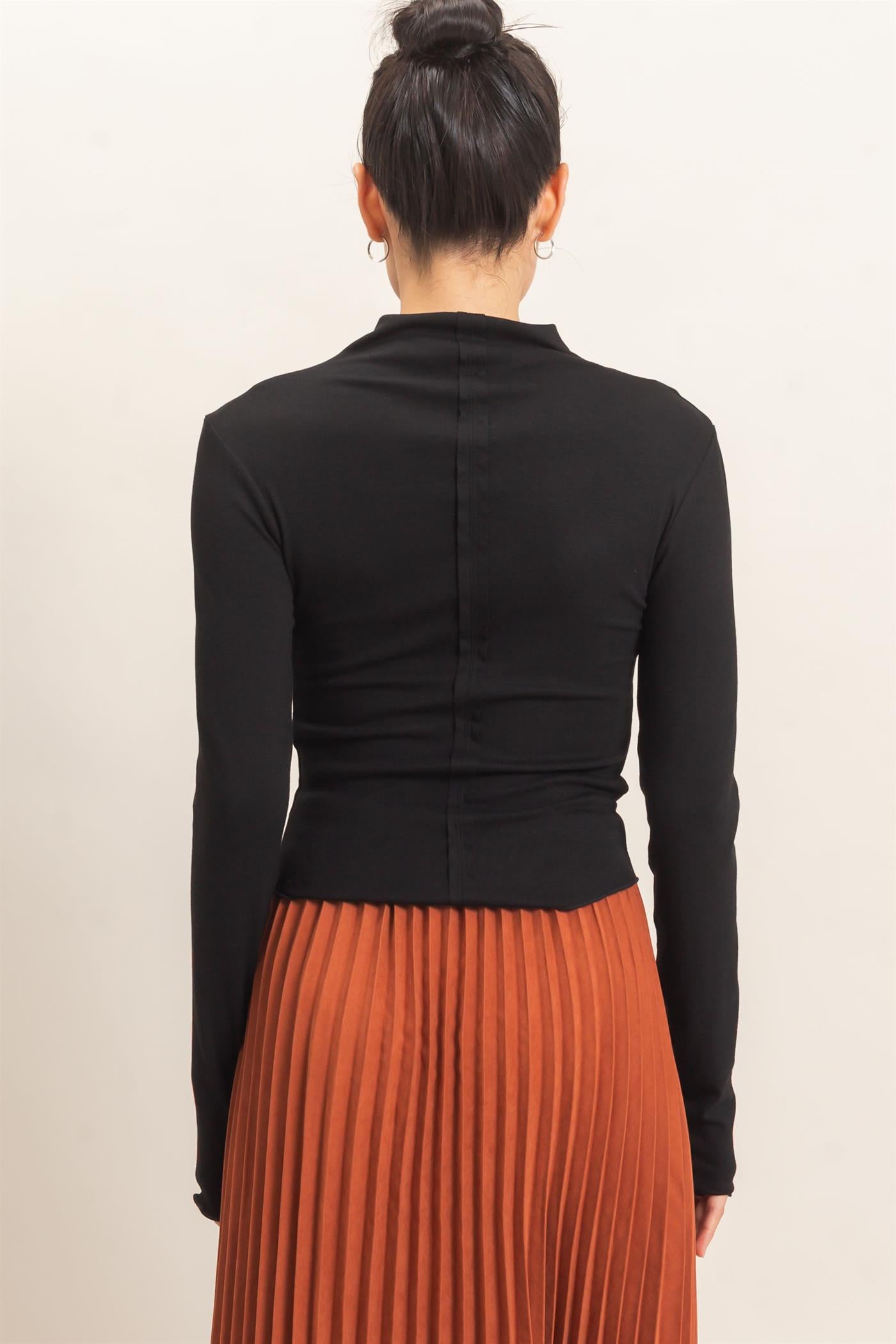 Wholesale Long Sleeve Lettuce Hem Top Clothing Tops HF26F122 BLACK HYFVE