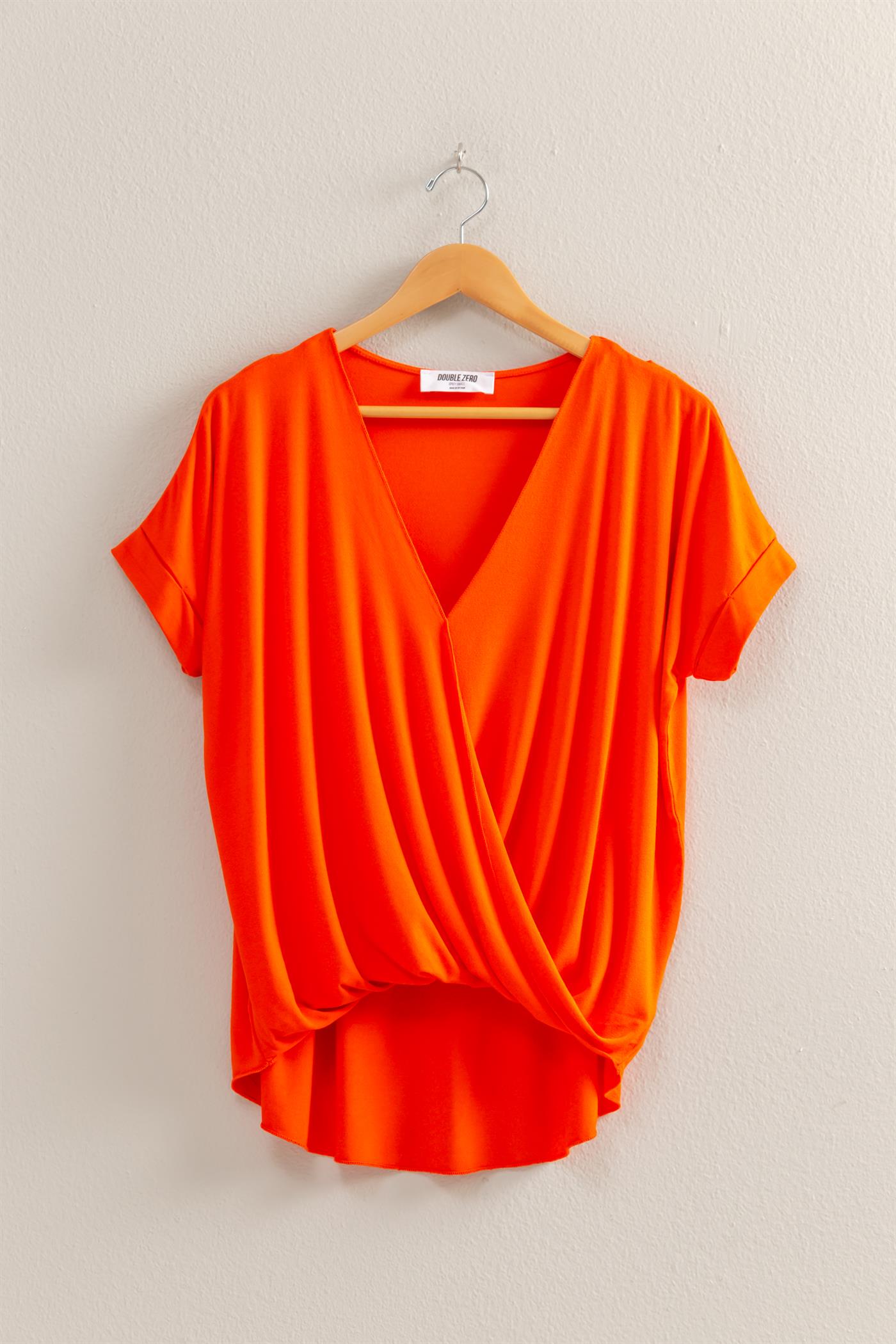 Wholesale Short Sleeve Surplice Top Clothing Tops DZ25E289 TOMATO DOUBLE ZERO