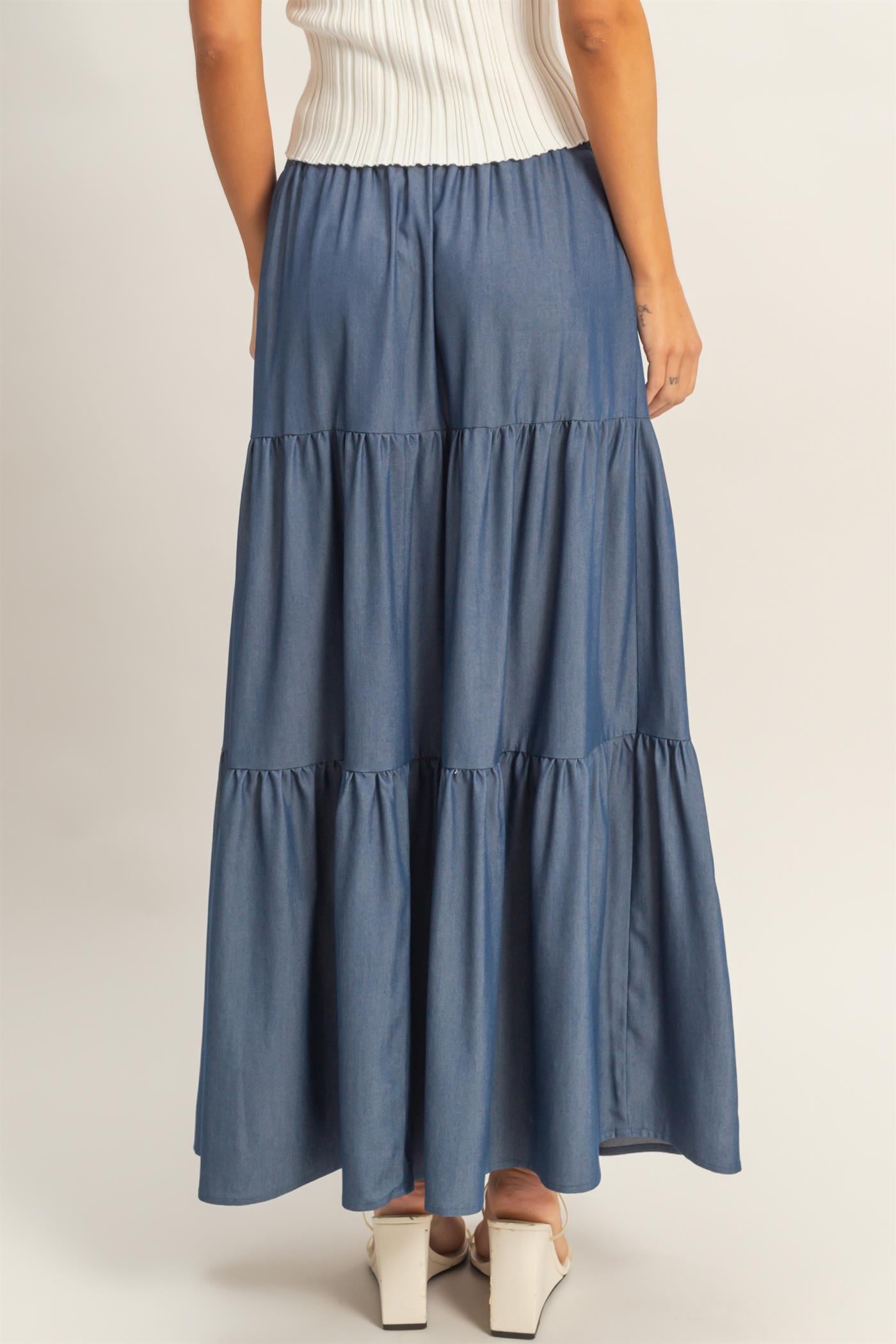 Wholesale Elastic Waist 3-Tier Skirt Skirts HF26E340-D D.DENIM HYFVE