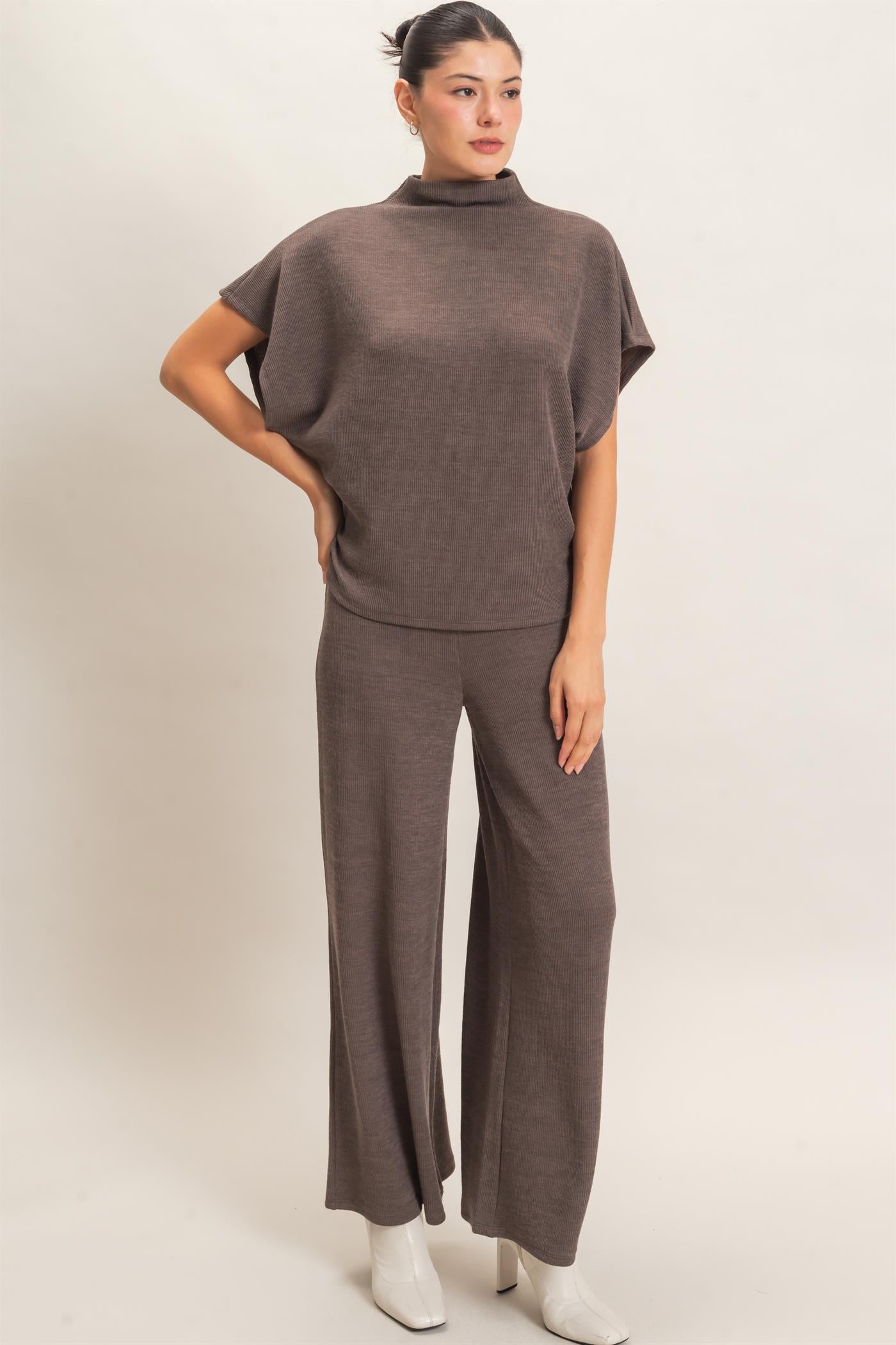 Wholesale Dolman Sleeve Top And Pant Set Clothing HF26F225-SET-D CHARCOAL HYFVE