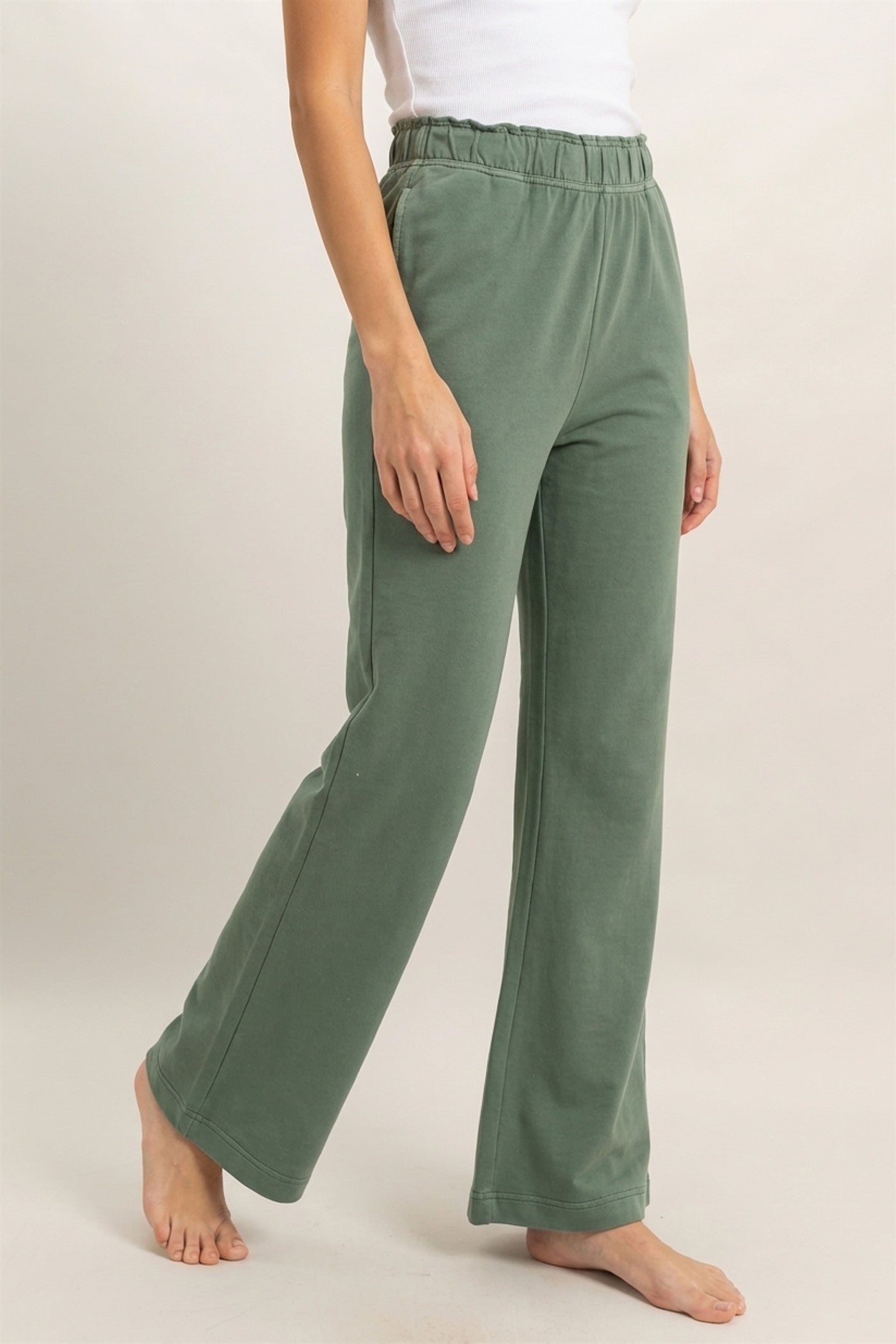 Wholesale High Waist Flare Pants Pants DZ24C346-D GRAY GREEN DOUBLE ZERO