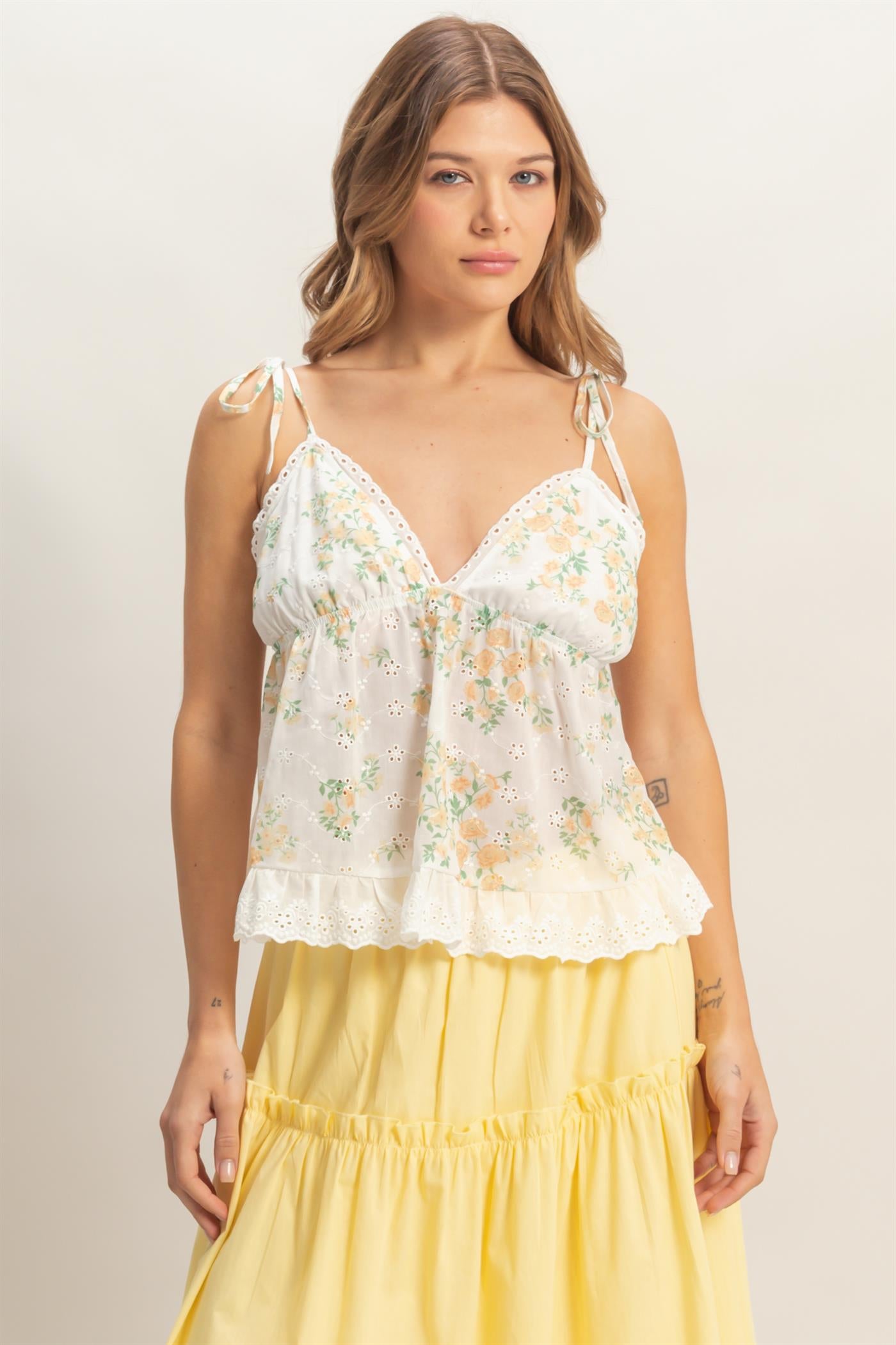 Wholesale Floral Lace Trim Camisole Camisoles HF26C362-D YELLOW HYFVE