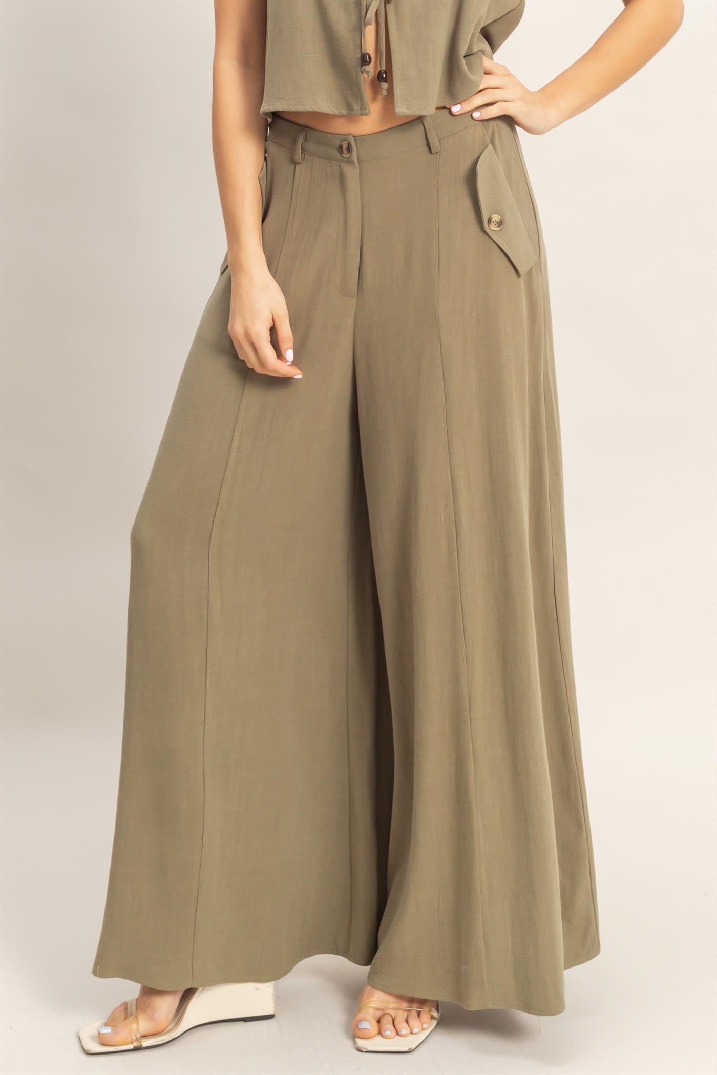 Wholesale Wide-Leg Flap Pocket Pants Pants HF26C302 OLIVE HYFVE