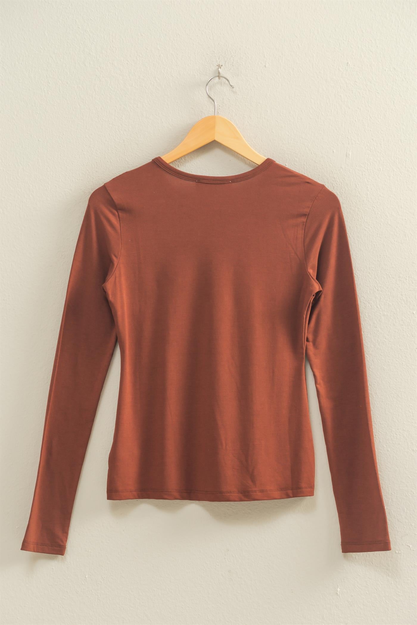 Wholesale Basic Long Sleeve Crew Neck Top Clothing Tops DZ25C950 CHESTNUT DOUBLE ZERO