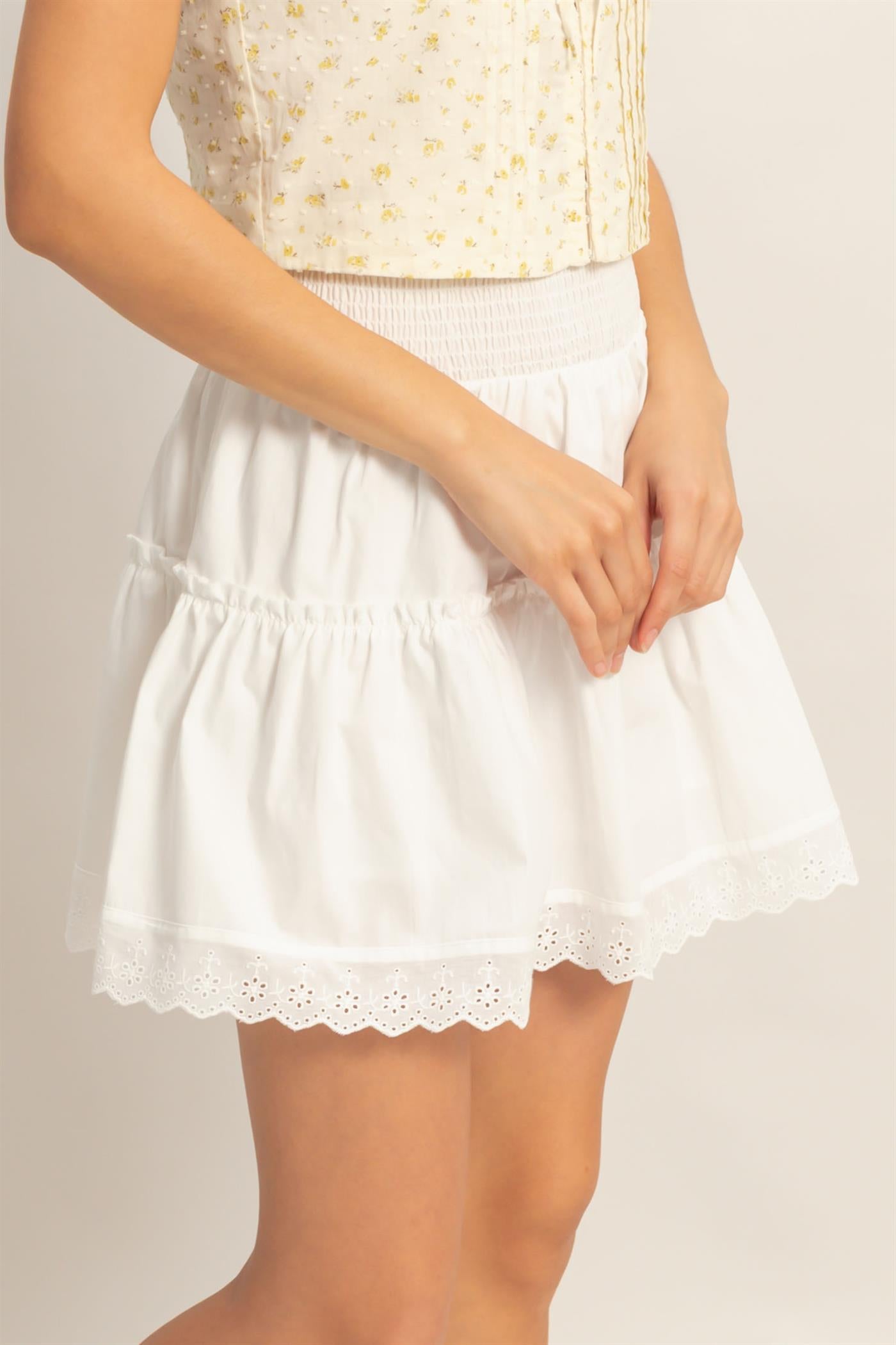 Wholesale Smocked Waist Layered Skirt Skirts HF26A781 OFF WHITE HYFVE