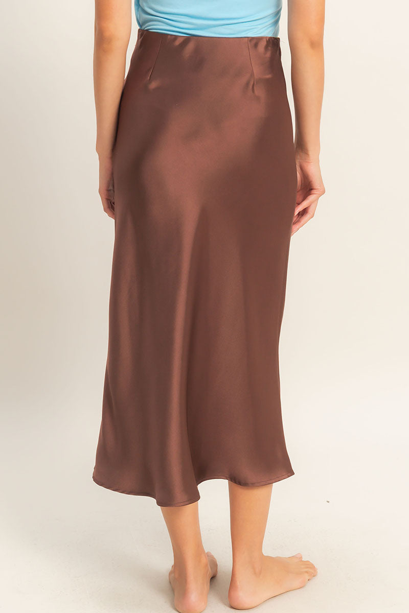 Wholesale Satin Midi Skirt Skirts DZ26A050 CHOCOLATE DOUBLE ZERO