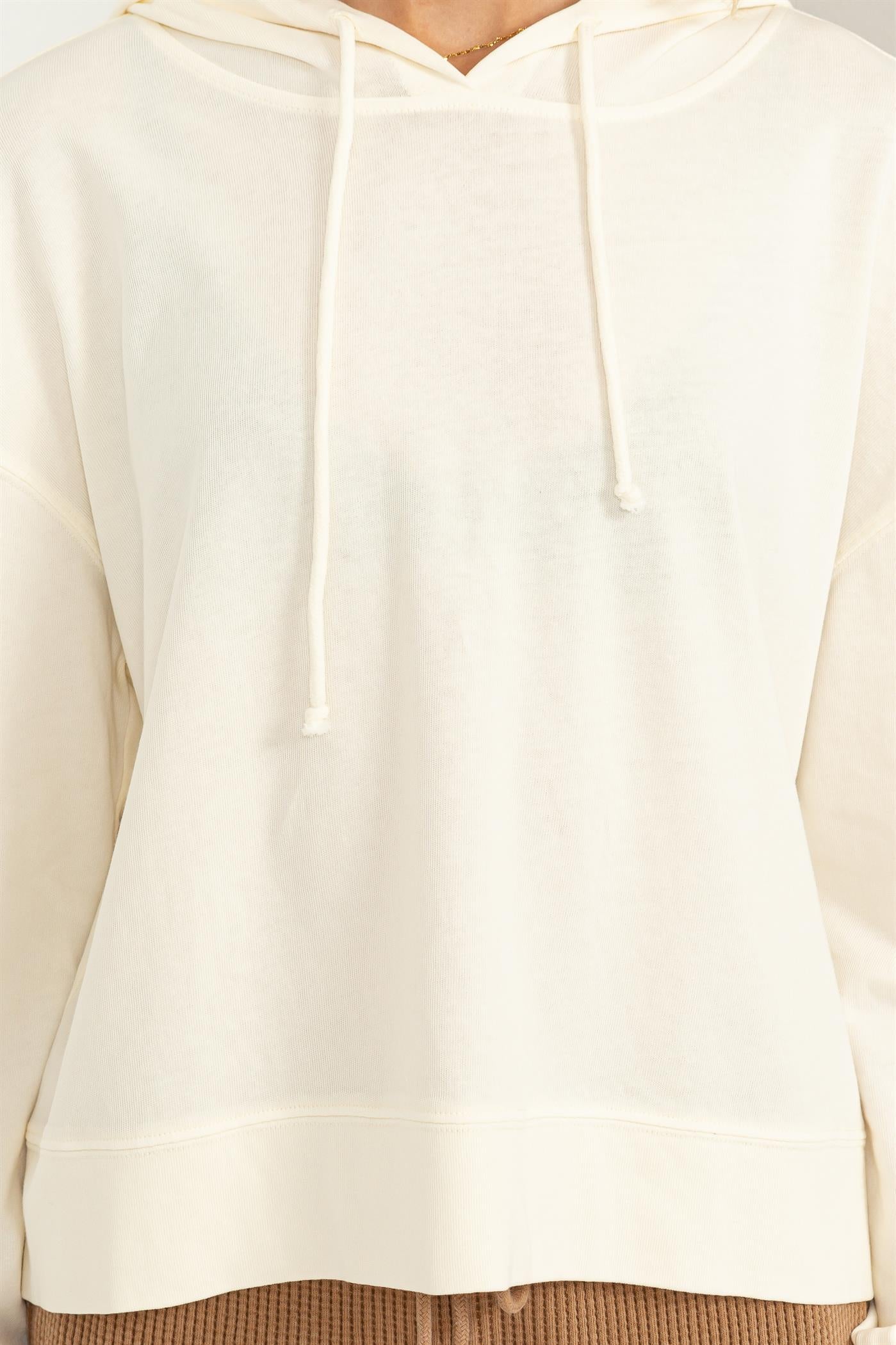 Wholesale Long Sleeve Drawstring Hoodie Clothing Tops DZ23E999 CREAM DOUBLE ZERO