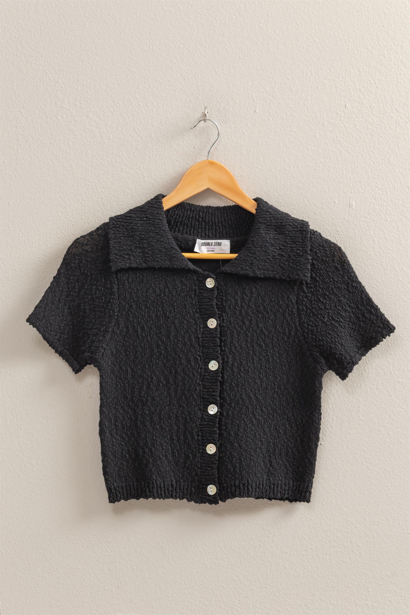 Wholesale Everyday Button-Front Crop Sweater Top Clothing Tops DZ25C171 BLACK DOUBLE ZERO