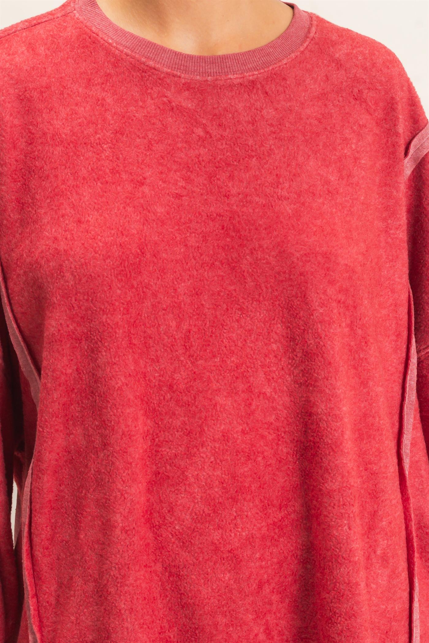 Wholesale Oversized Raw Edge Crew Neck Sweatshirt Sweatshirts DZ26E273 DARK RED DOUBLE ZERO