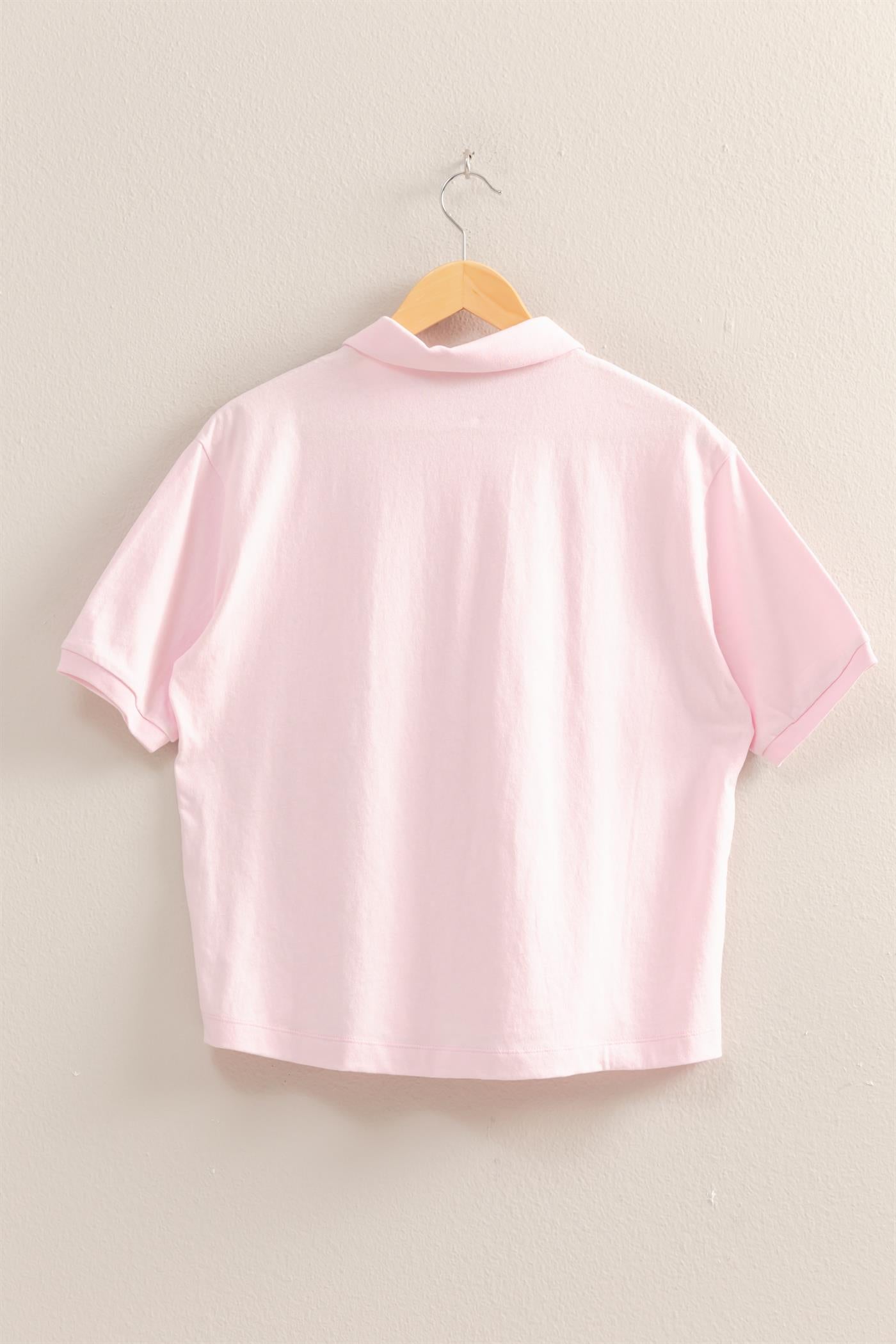 Wholesale Collared Neck Short Sleeve Relaxed Top Polos DZ25C257 SOFT PINK DOUBLE ZERO