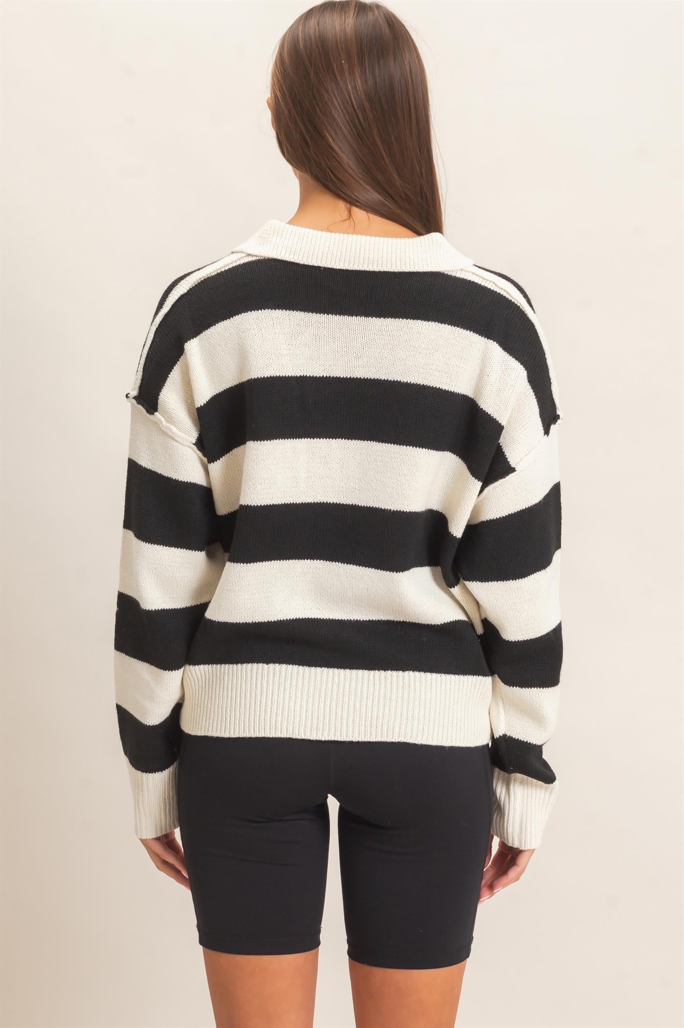 Wholesale Rugby Stripe Polo Sweater Sweaters DZ26E297 CREAM DOUBLE ZERO