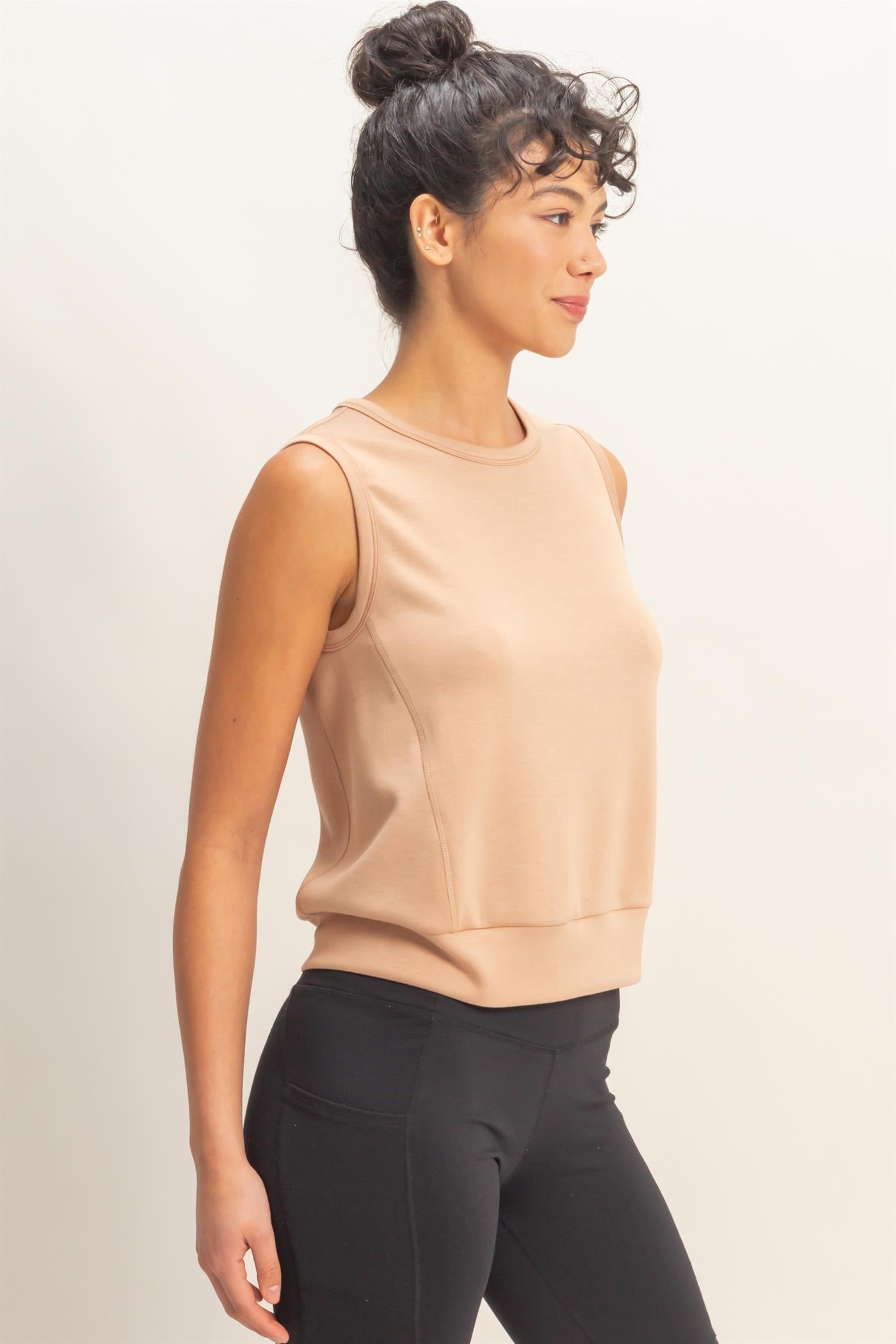 Wholesale Sleeveless Crew Neck Top Clothing Tops DZ26C709 DARK TAUPE DOUBLE ZERO