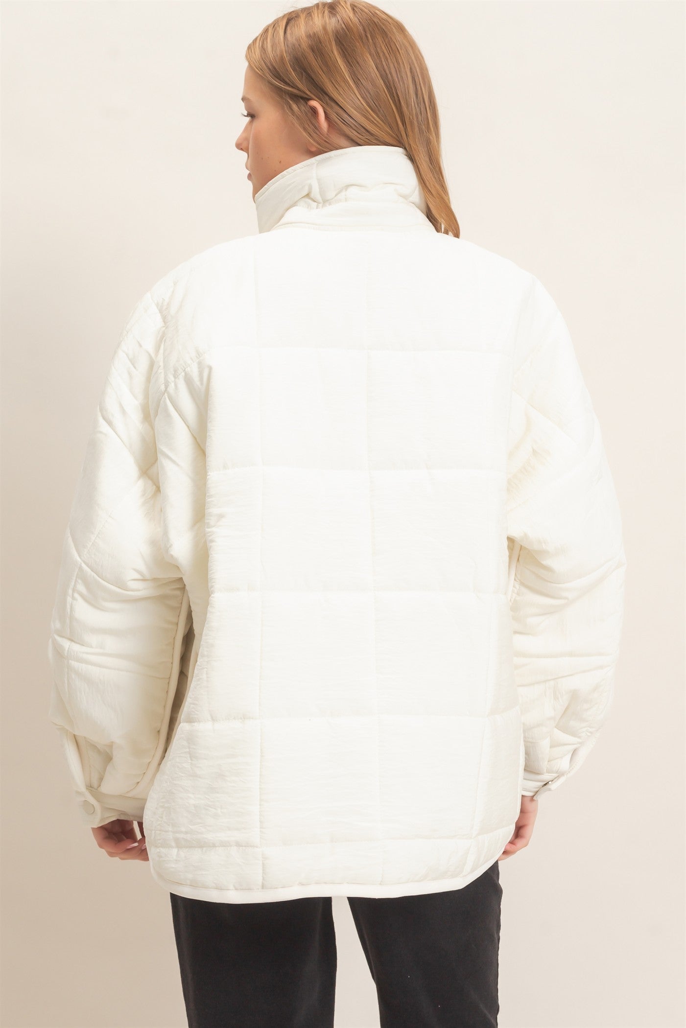 Wholesale Quilted Mock Neck Zip-Up Puffer Jacket Coats & Jackets HF26C865 IVORY HYFVE