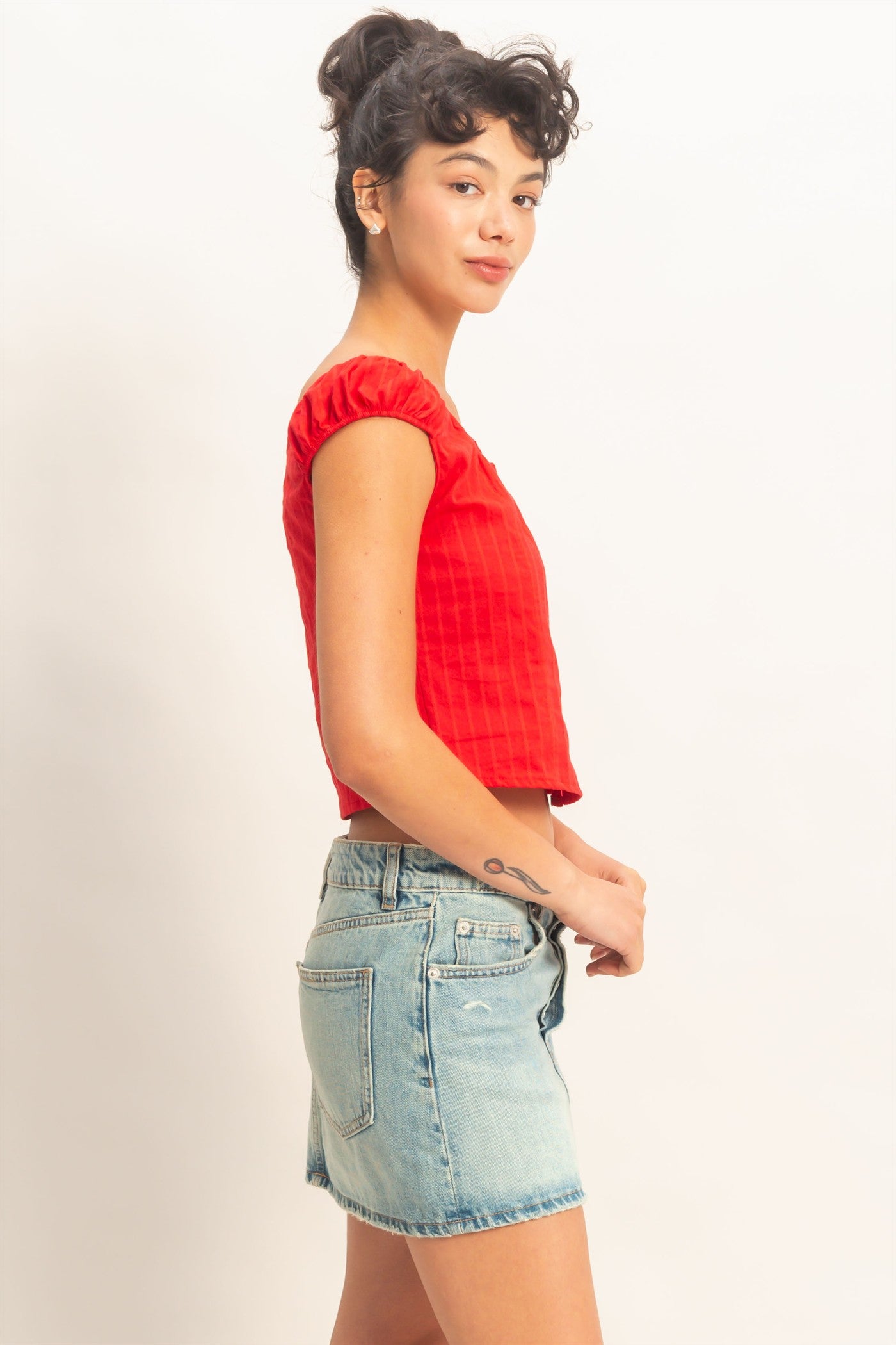 Wholesale Button Front Scoop Neck Cap Sleeve Top Blouses DZ26C199 RED DOUBLE ZERO