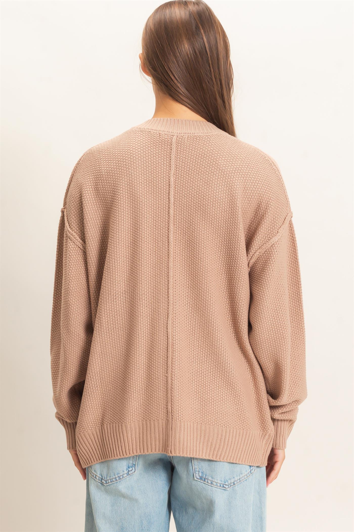 Wholesale Textured Oversized Knit Buttoned Cardigan Cardigans DZ26C971 DARK TAUPE DOUBLE ZERO