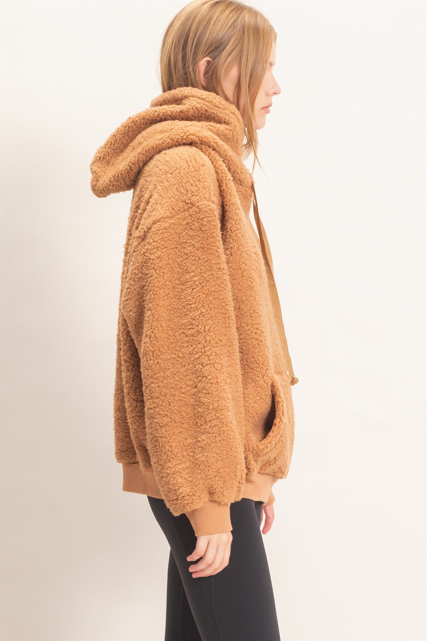 Wholesale Plush Sherpa Pullover Hoodie Hoodies HF26F289 CAMEL HYFVE