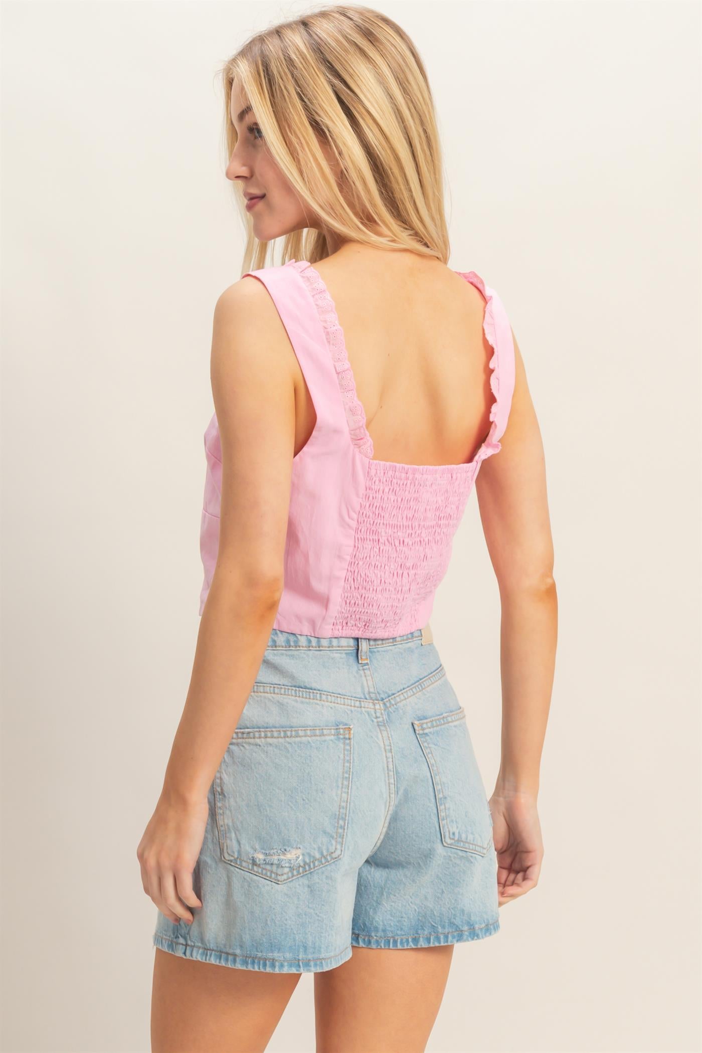 Wholesale Lace Square Neck Tank Clothing Tops HF26A008 L.PINK HYFVE