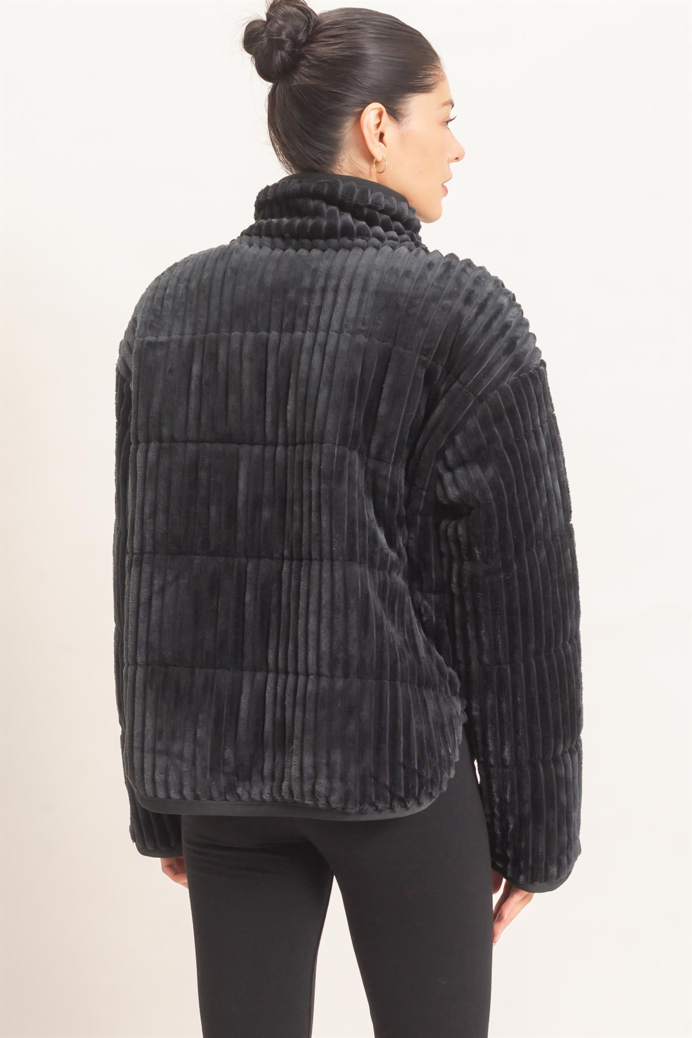 Wholesale Quilted Corduroy Zip-Up Jacket Coats & Jackets HF26E753 BLACK HYFVE