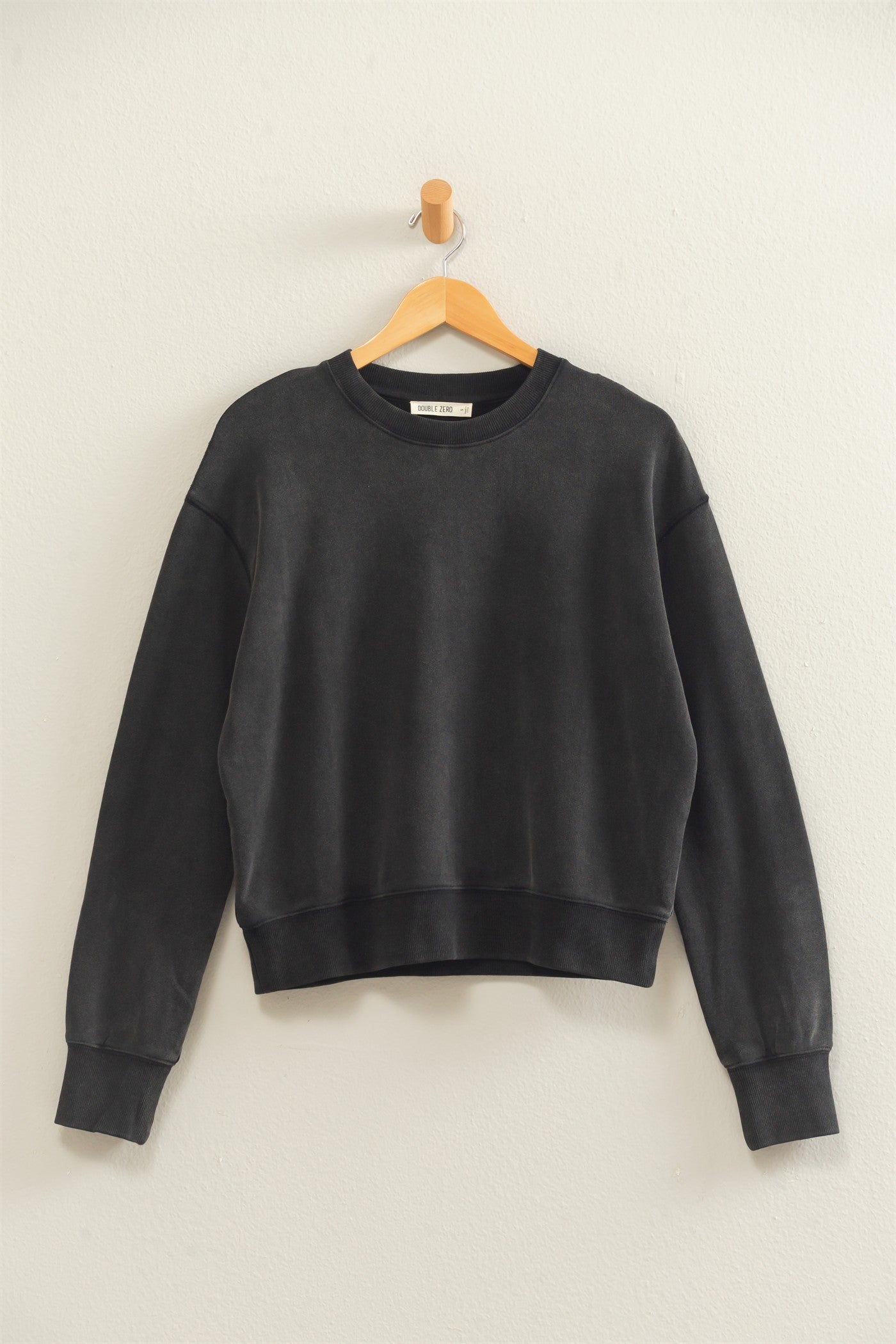Wholesale Acid Wash Crew Neck Sweatshirt Sweatshirts DZ26E082 BLACK DOUBLE ZERO